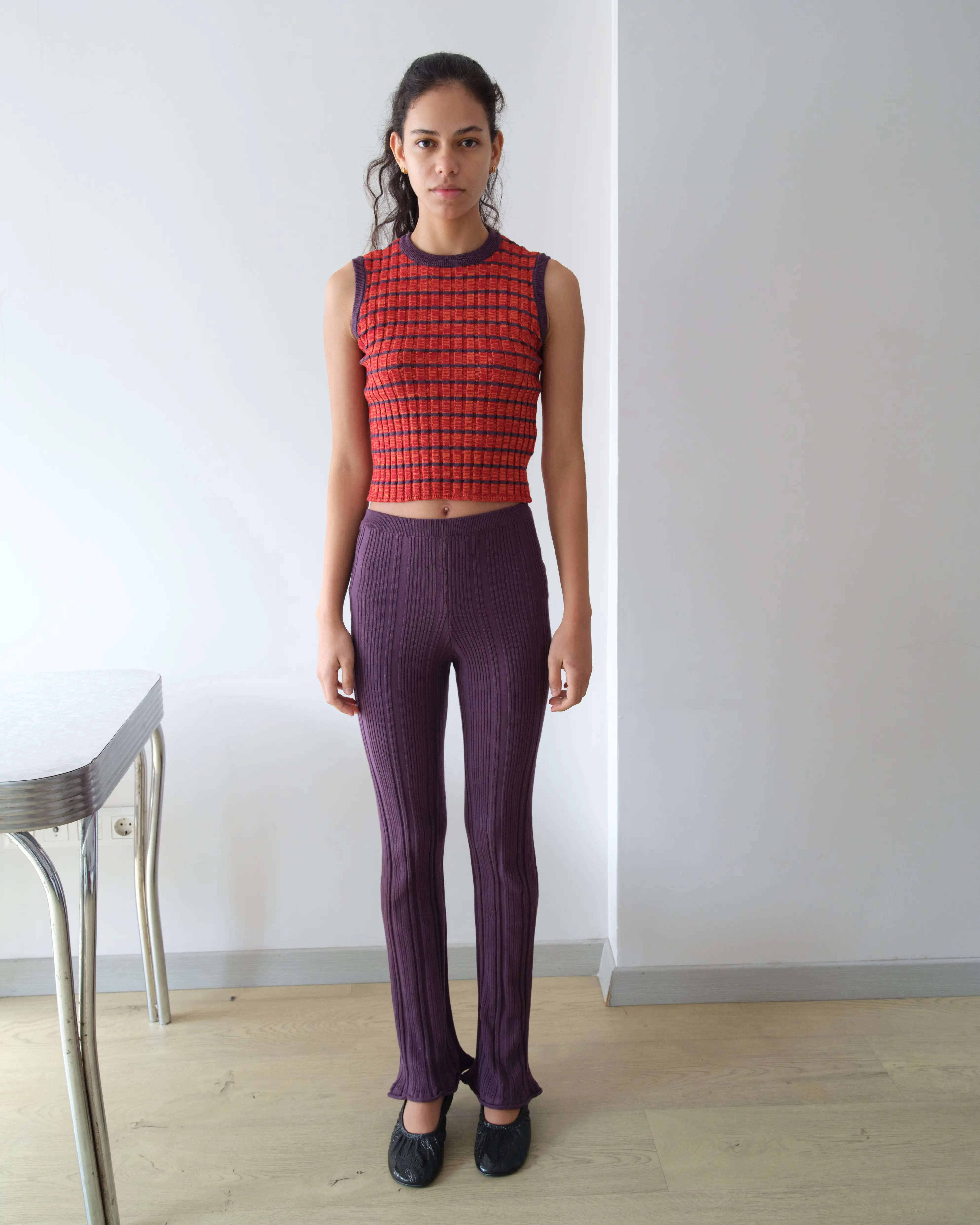 Plum Stripe Triko Pantolon