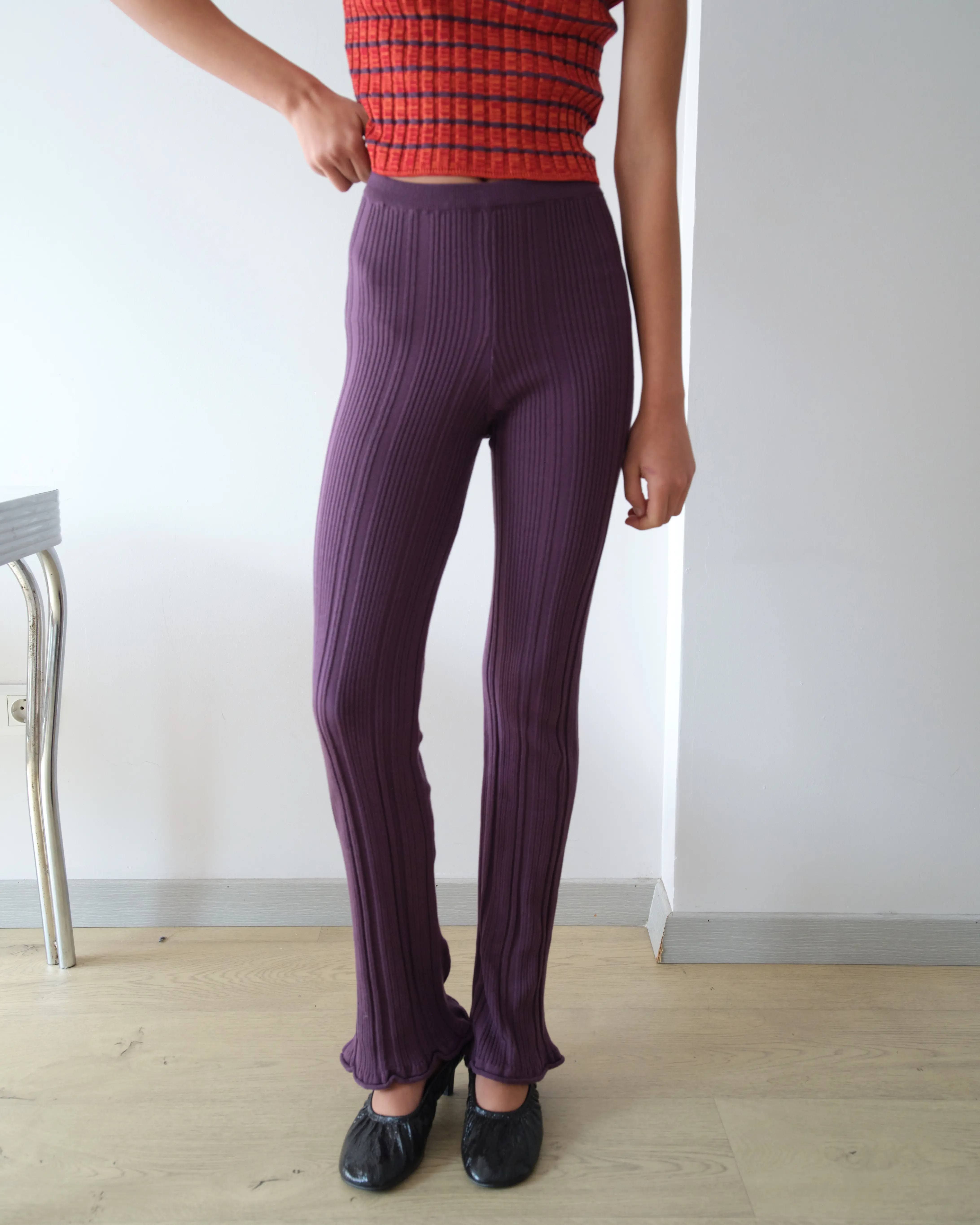 Plum Stripe Triko Pantolon