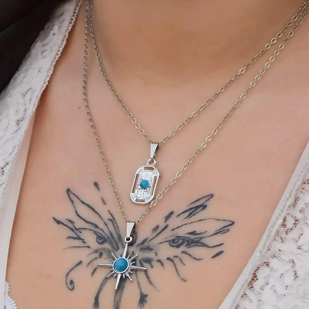 Mavi Taşlı 45 cm  Kolye Set