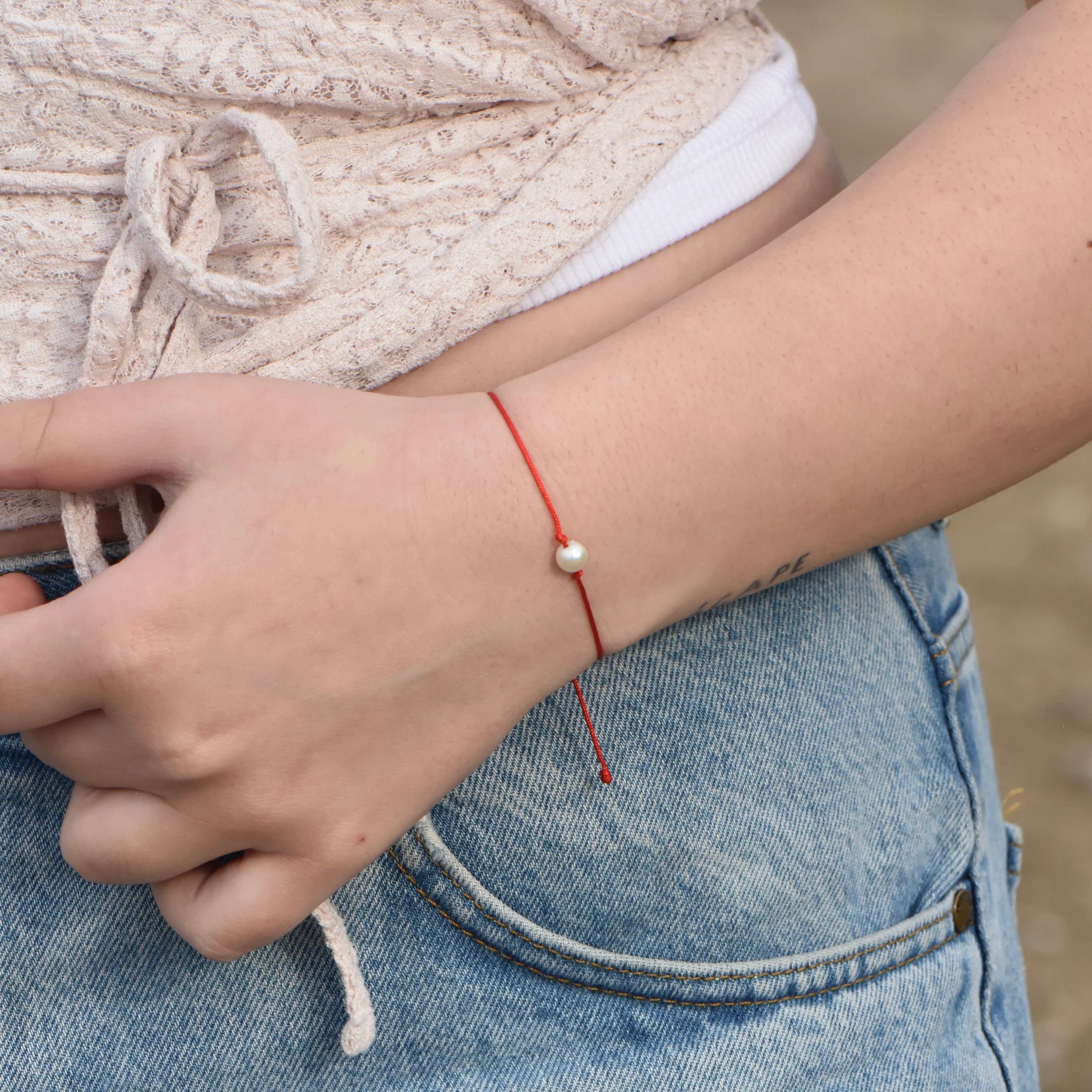 Ayarlanabilir Cam İnci Kırmızı İp Şans Bilekliği