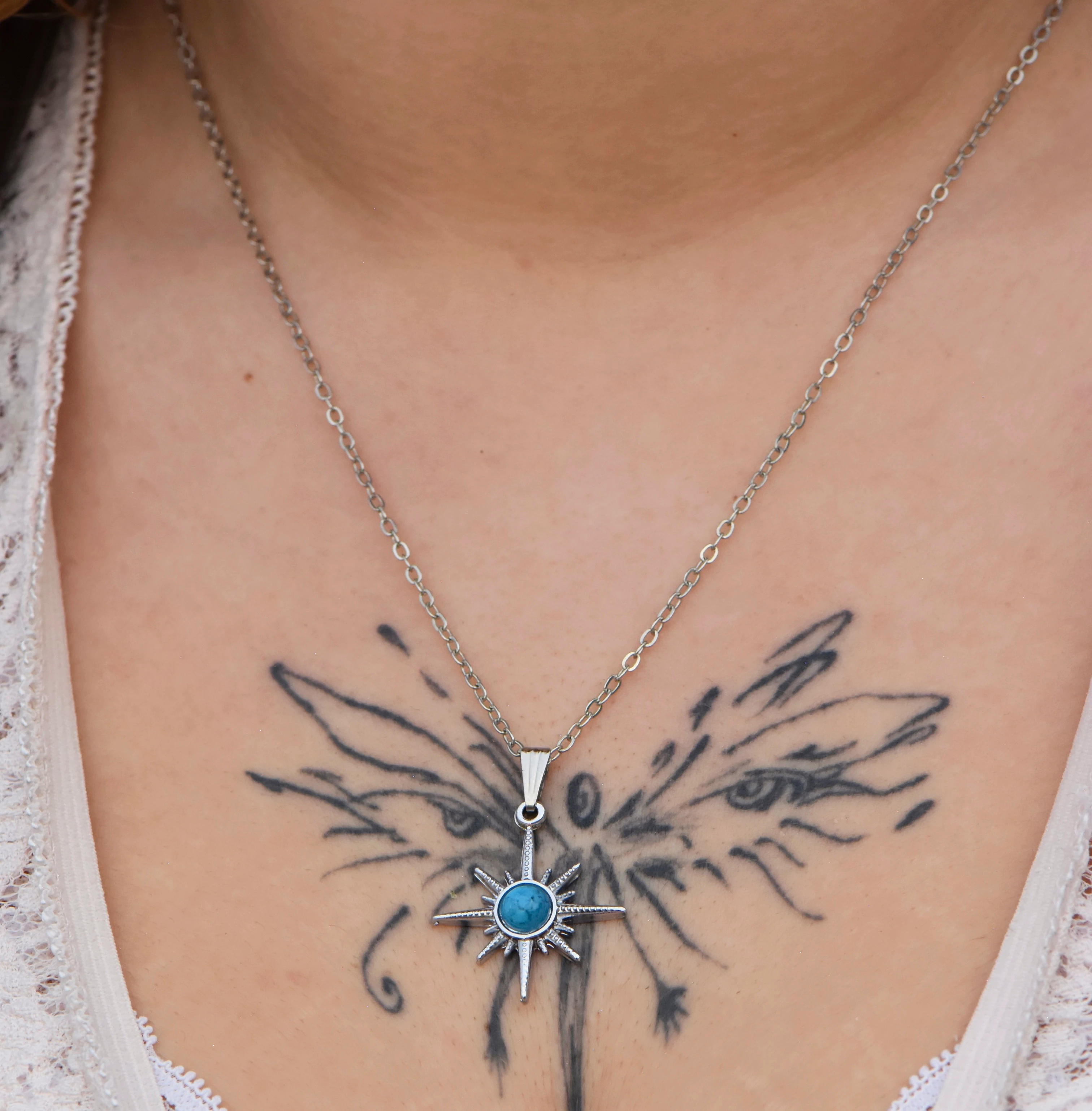 Mavi Taşlı Kutup Yıldızı 45 cm Kolye