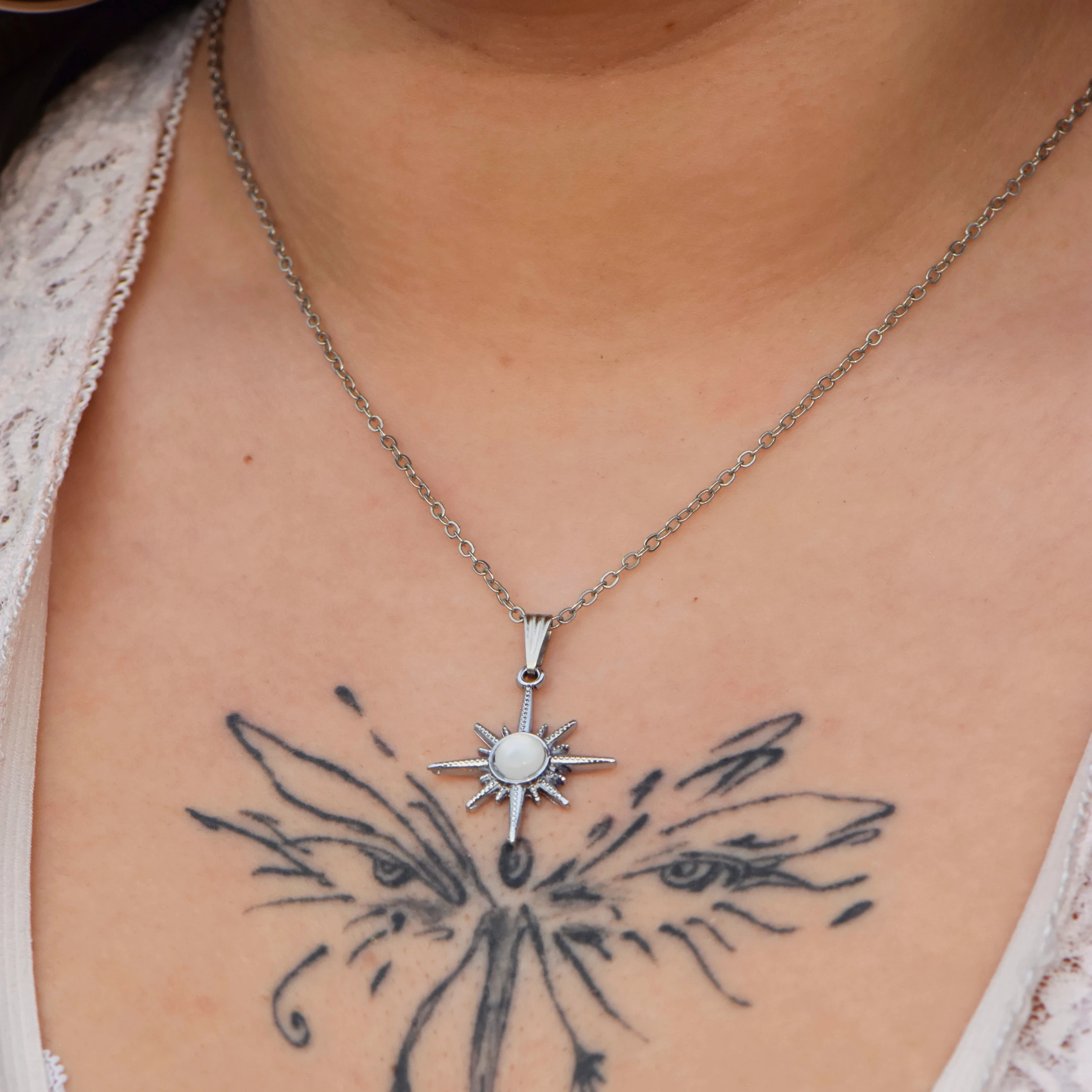 Beyaz Taşlı Kutup Yıldızı 45 cm Kolye