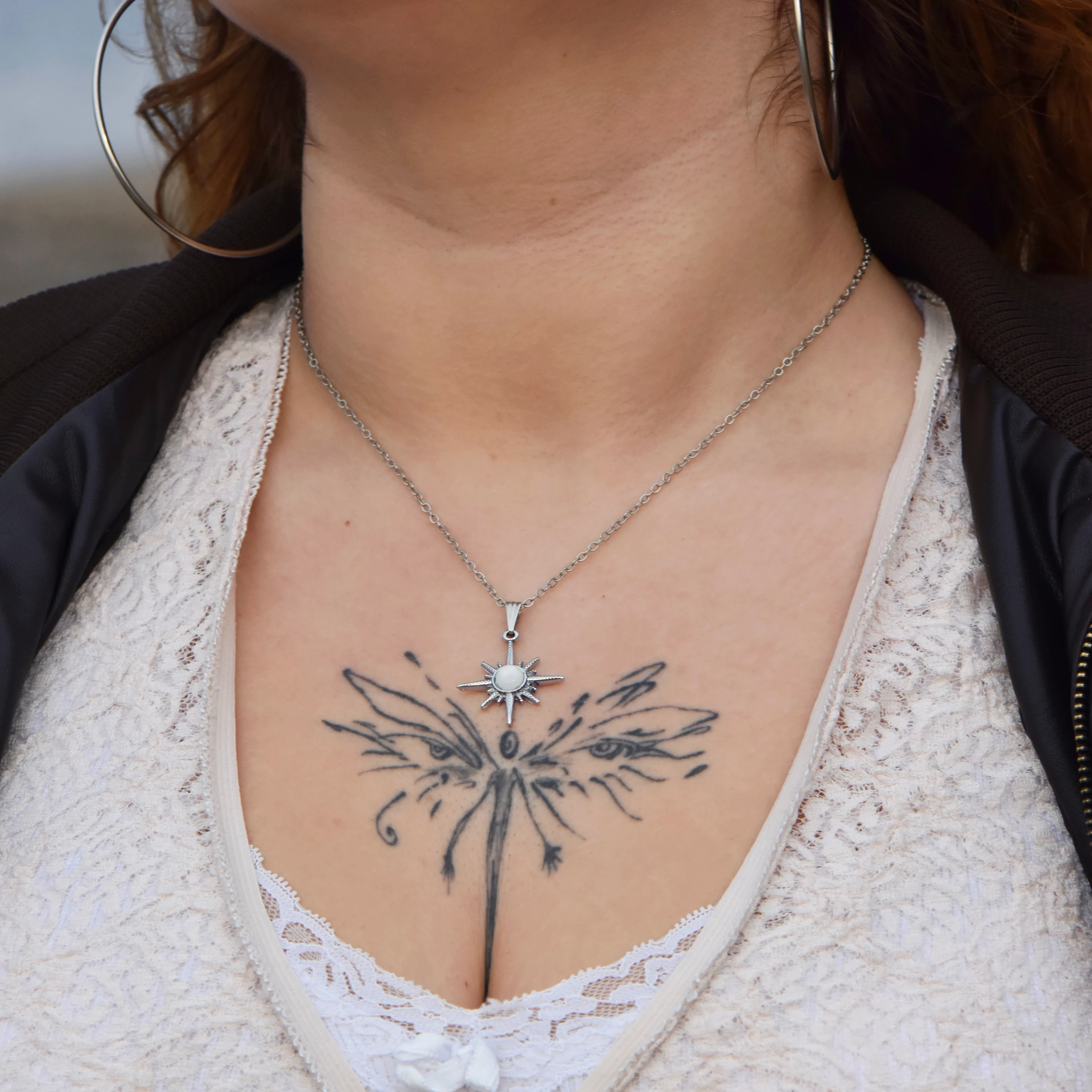 Beyaz Taşlı Kutup Yıldızı 45 cm Kolye