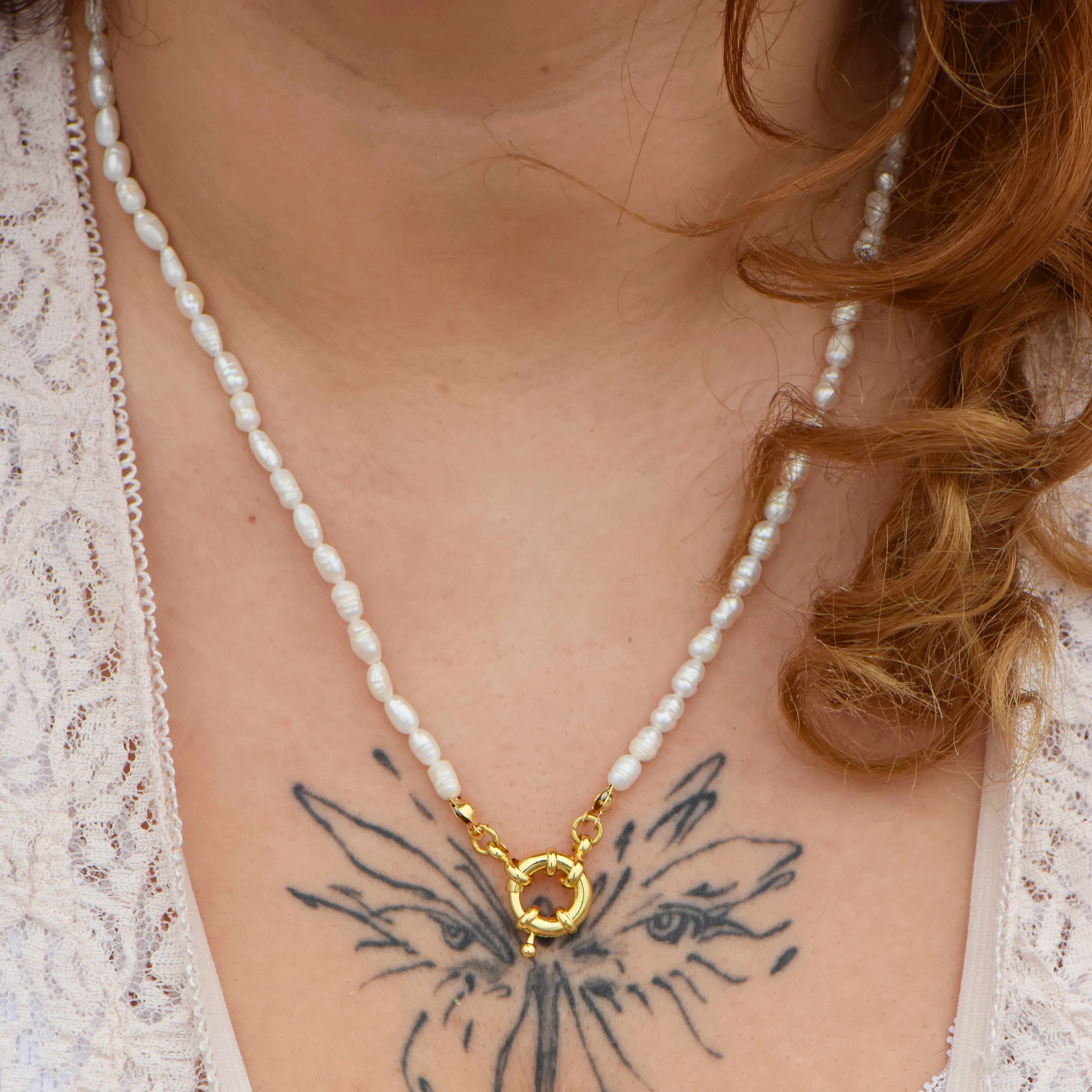 Gemici Kilitli Doğal Arpa İnci 45 cm Kolye ve Doğal İnci Bileklik Set