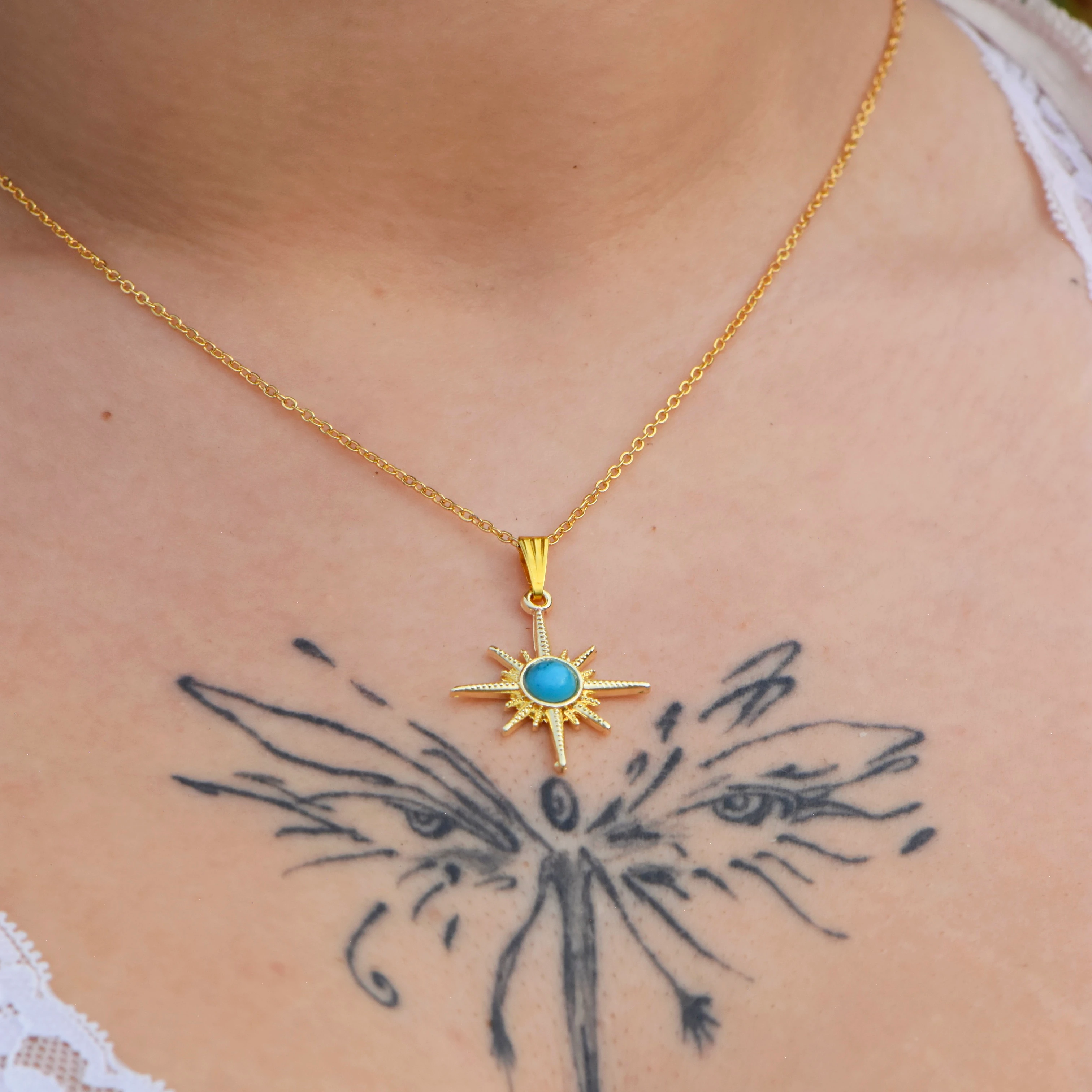 Mavi Taşlı Kutup Yıldızı 45 cm Kolye 