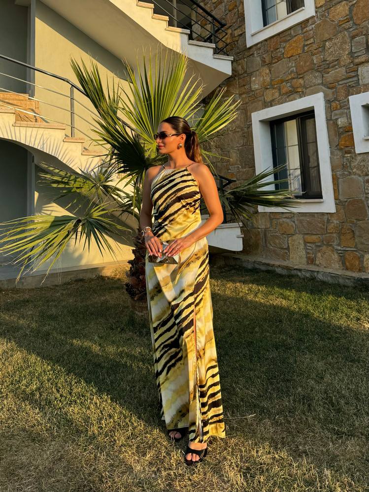 İP ASKILI YIRTMAÇ DETAYLI ELBİSE