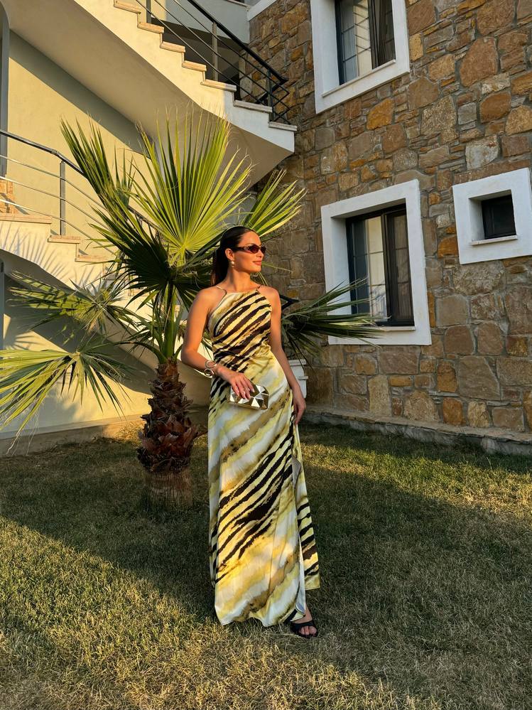 İP ASKILI YIRTMAÇ DETAYLI ELBİSE