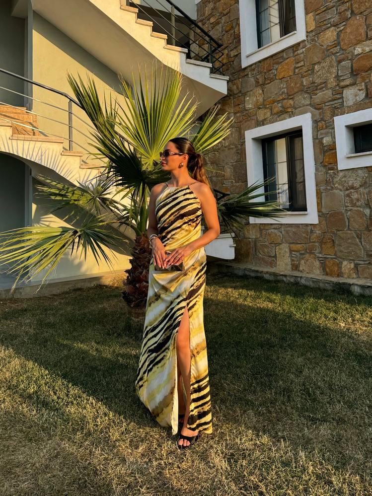 İP ASKILI YIRTMAÇ DETAYLI ELBİSE