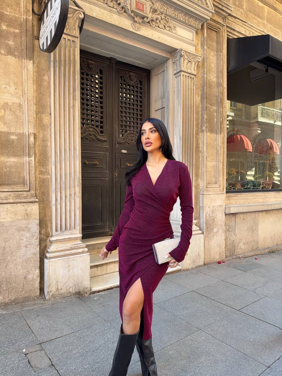 KRUVAZE SİMLİ ELBİSE