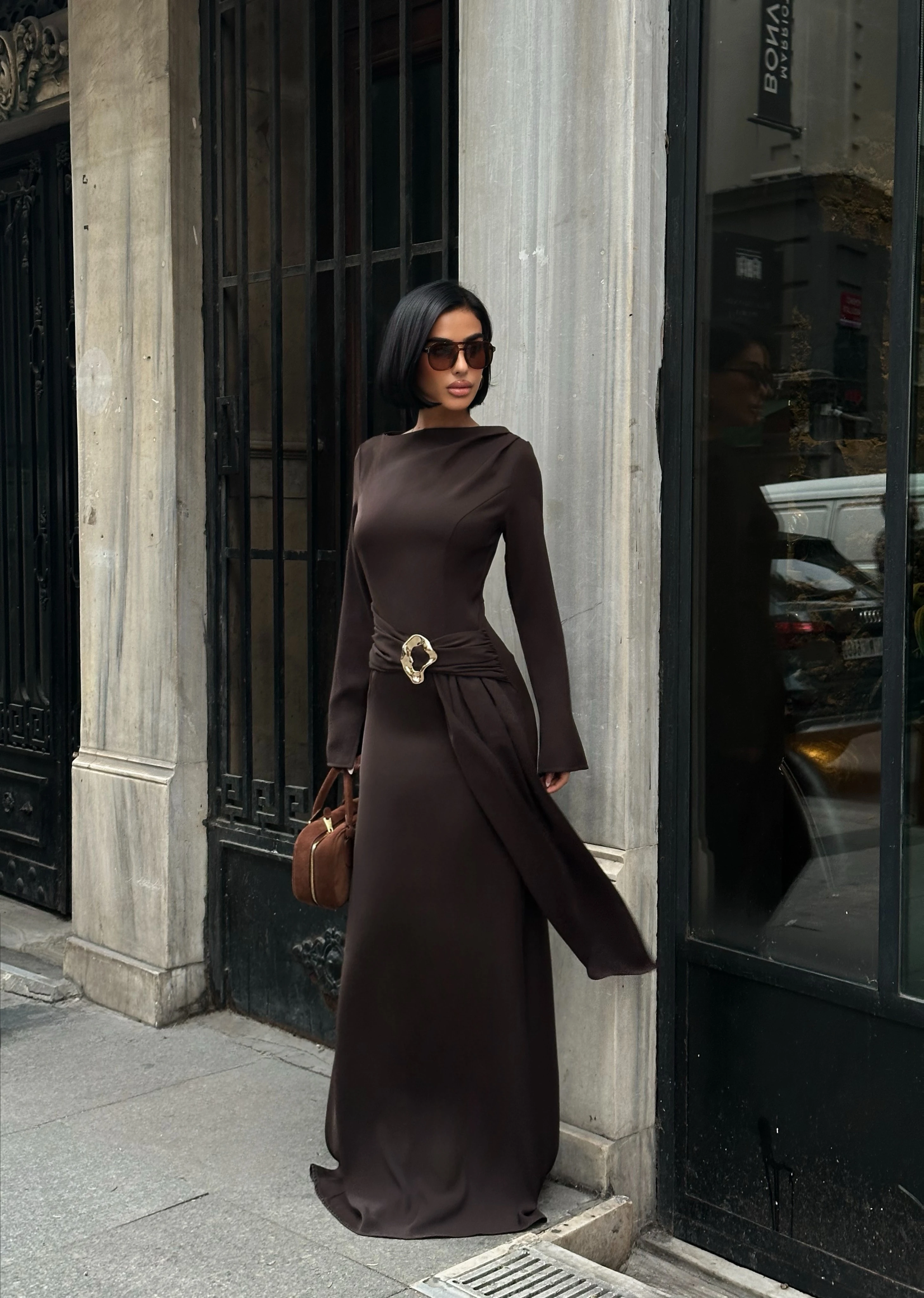 KAYIK YAKA TOKALI ŞAL ELBİSE 