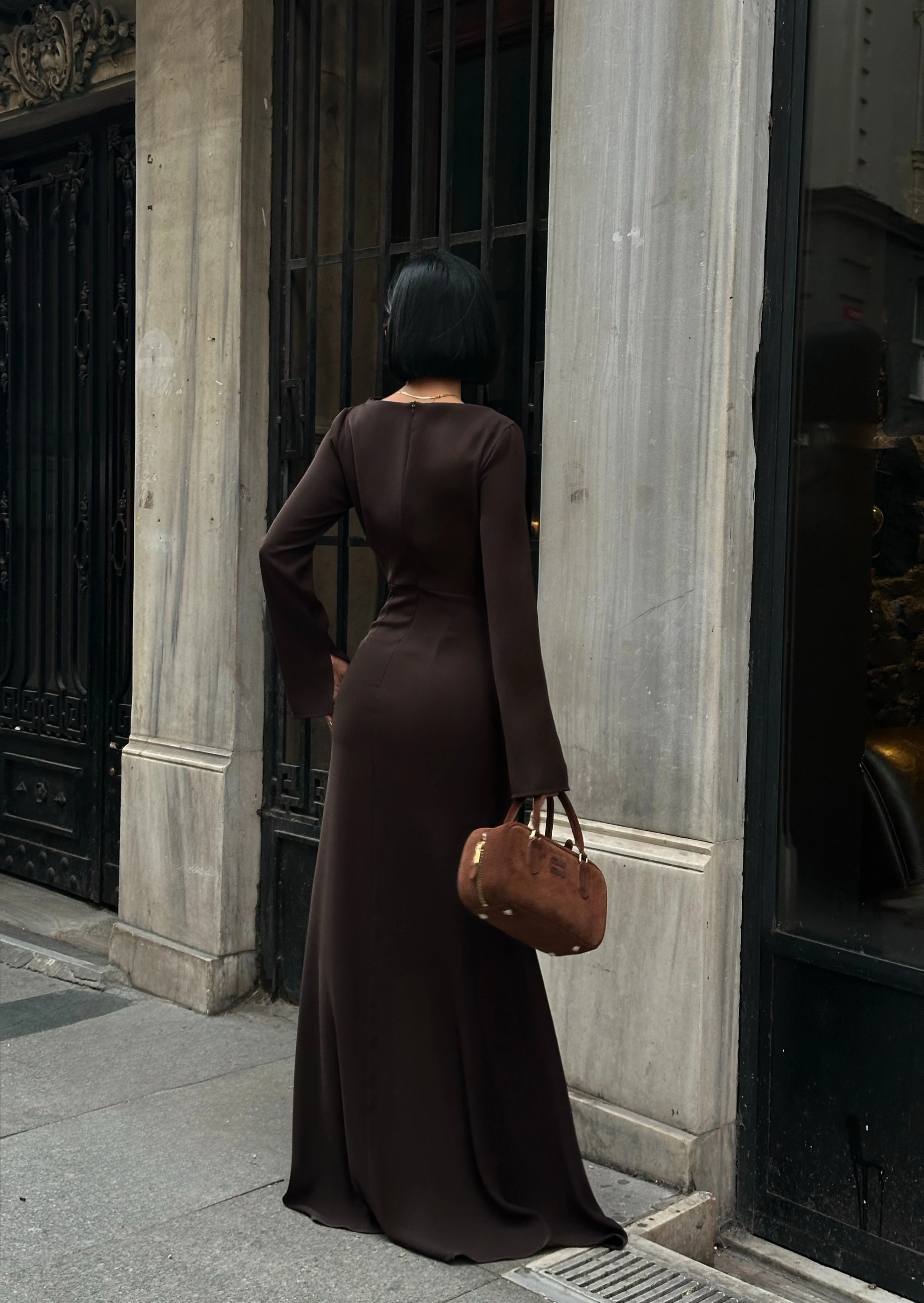 KAYIK YAKA TOKALI ŞAL ELBİSE 