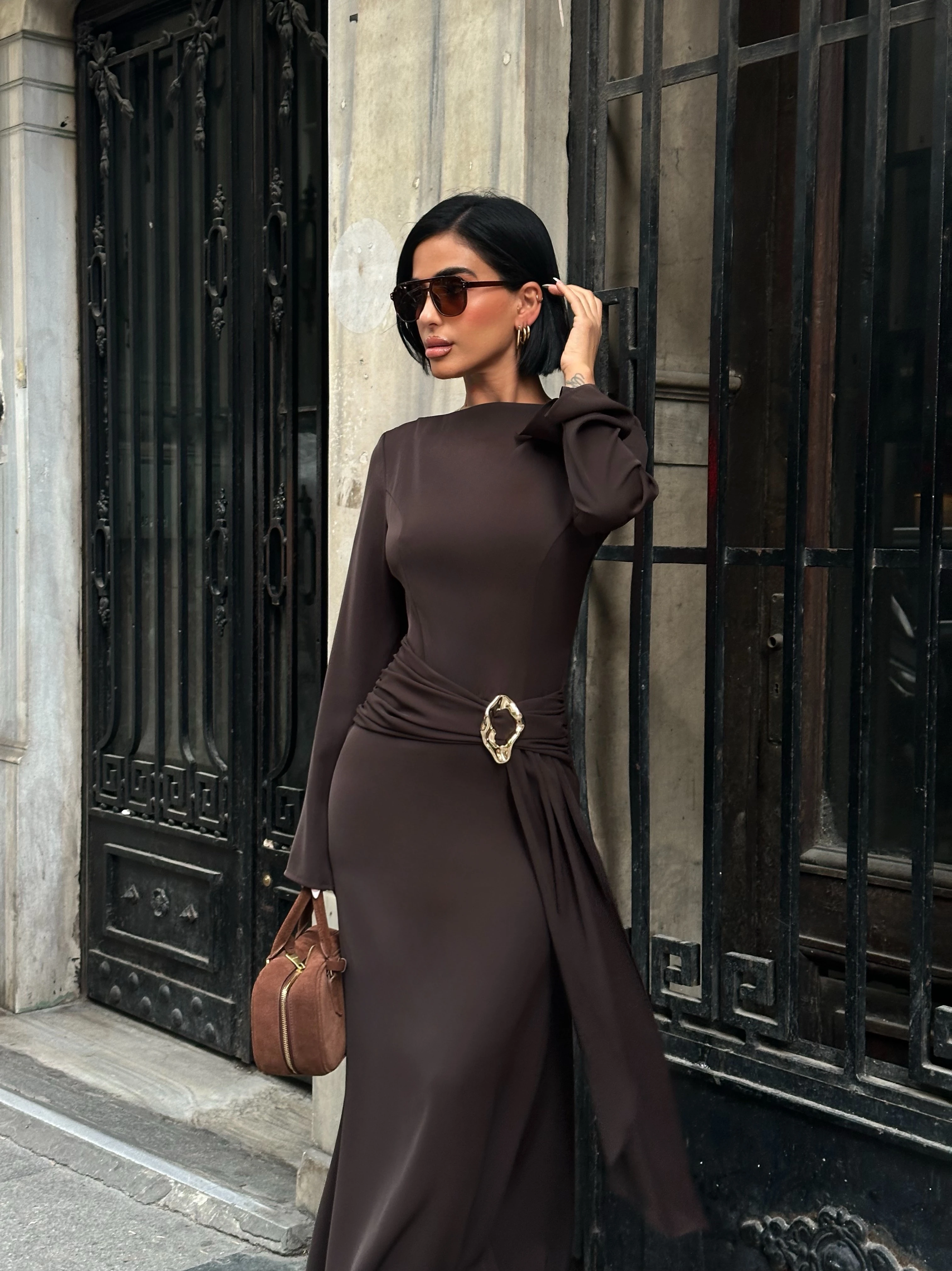 KAYIK YAKA TOKALI ŞAL ELBİSE 