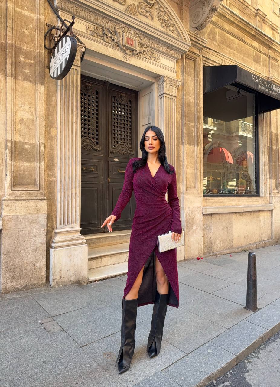 KRUVAZE SİMLİ ELBİSE