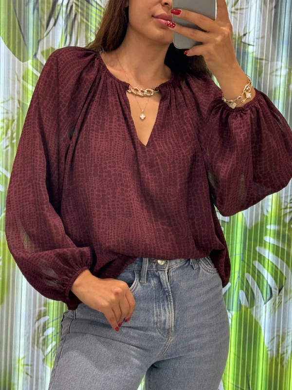 ZİNCİRLİ YAKA SALAŞ KOL BLUZ