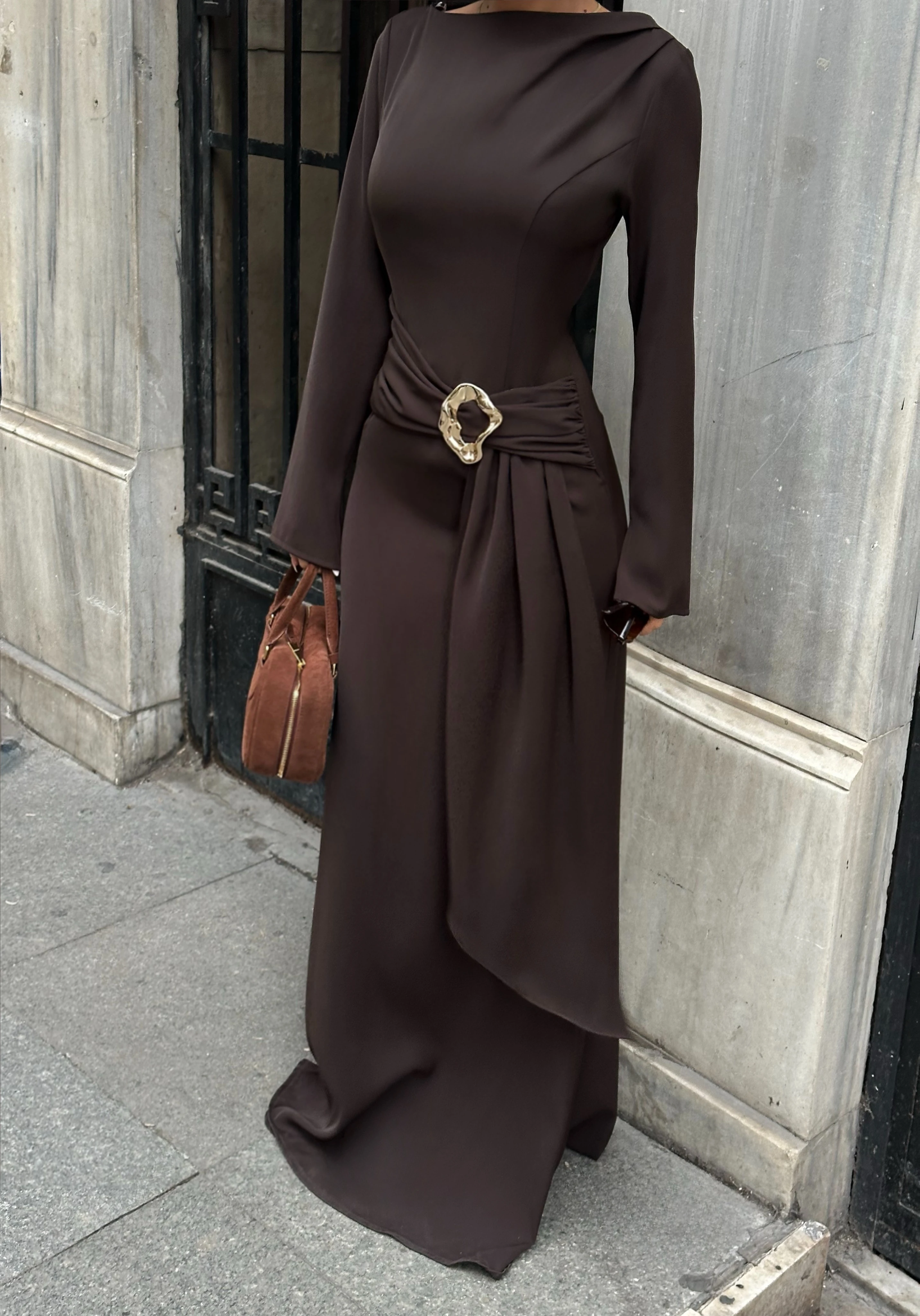 KAYIK YAKA TOKALI ŞAL ELBİSE 