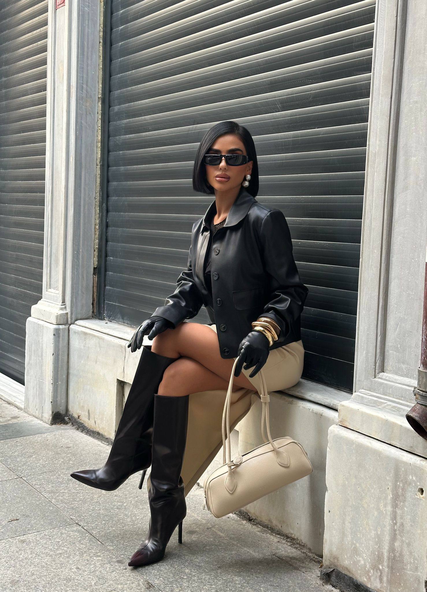 DERİ GÖRÜNÜMLÜ CEPLİ CEKET