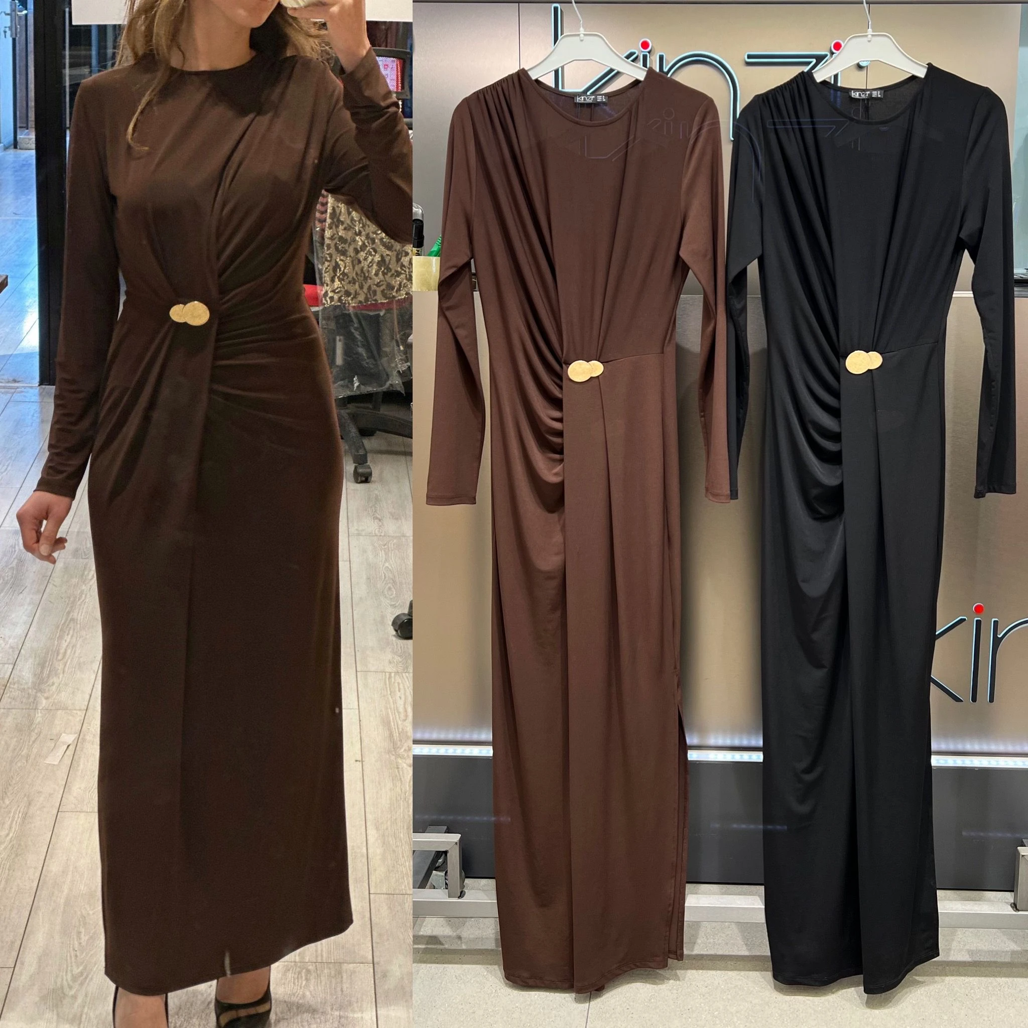 YAN BÜZGÜLÜ TOKALI ELBİSE