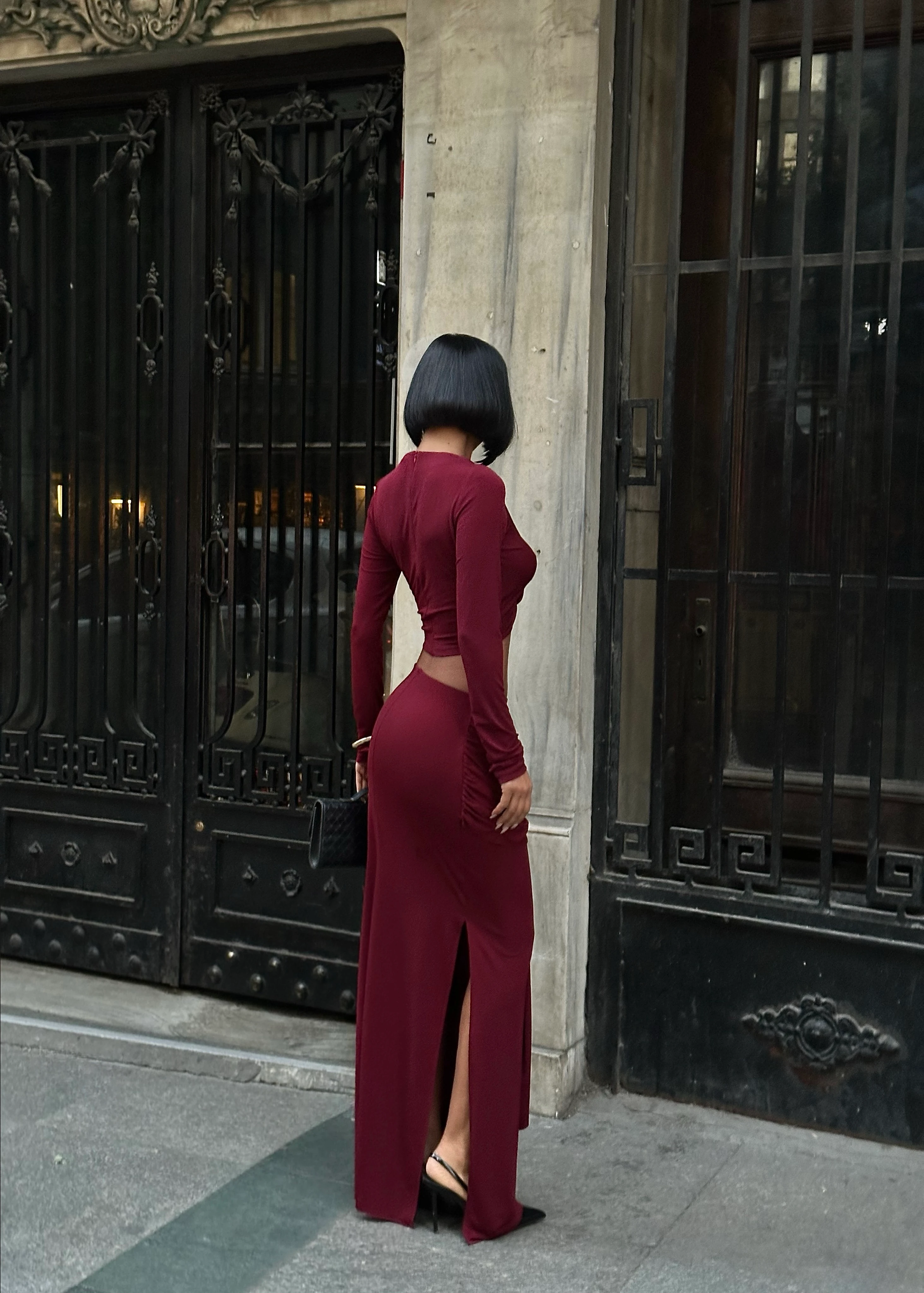 CROP UZUN KOL BLUZ - BEL LASTİK ÖN BAĞLAMALI ETEK