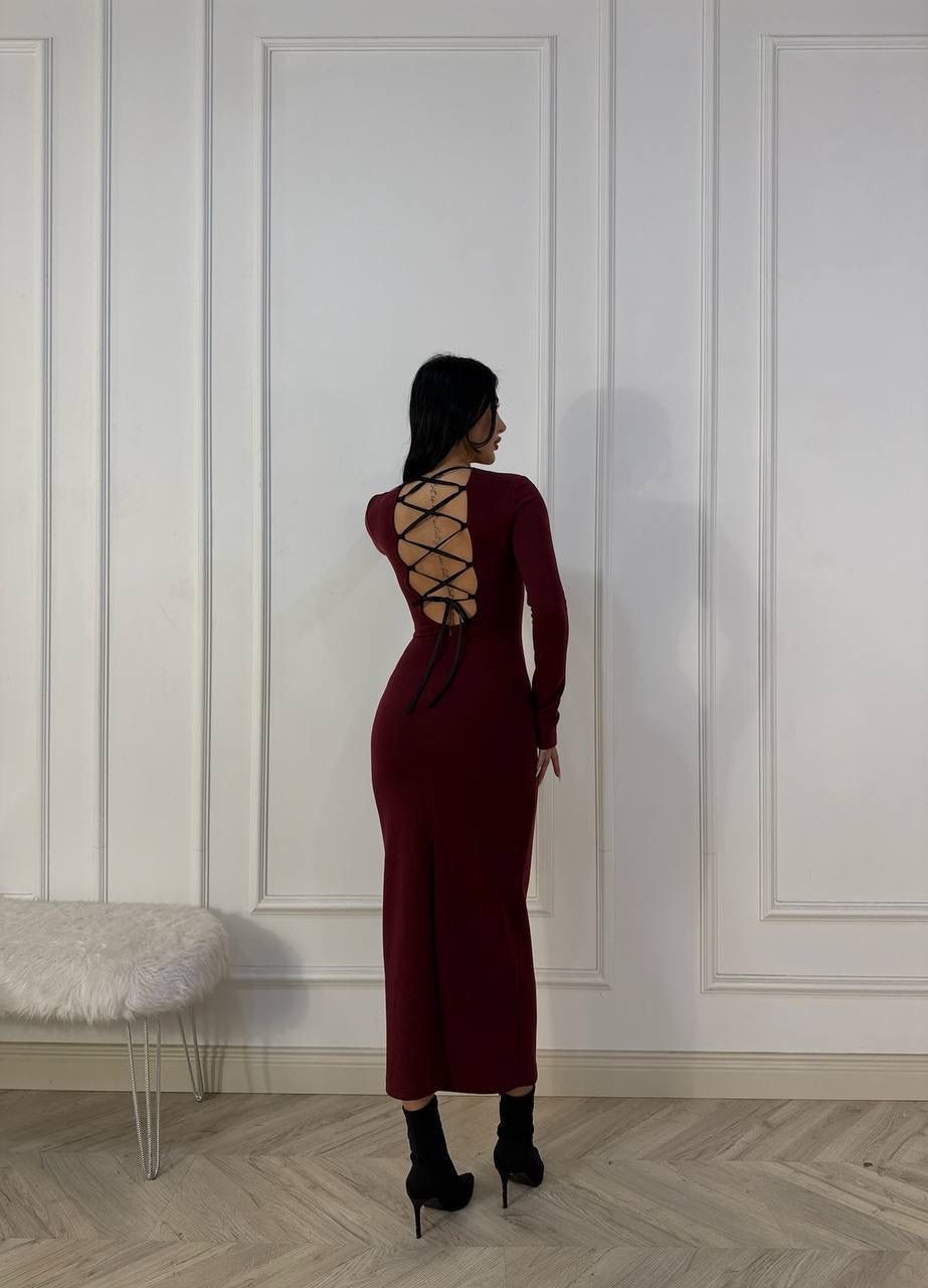 ARKA BAĞCIKLI DETAYLI ELBİSE
