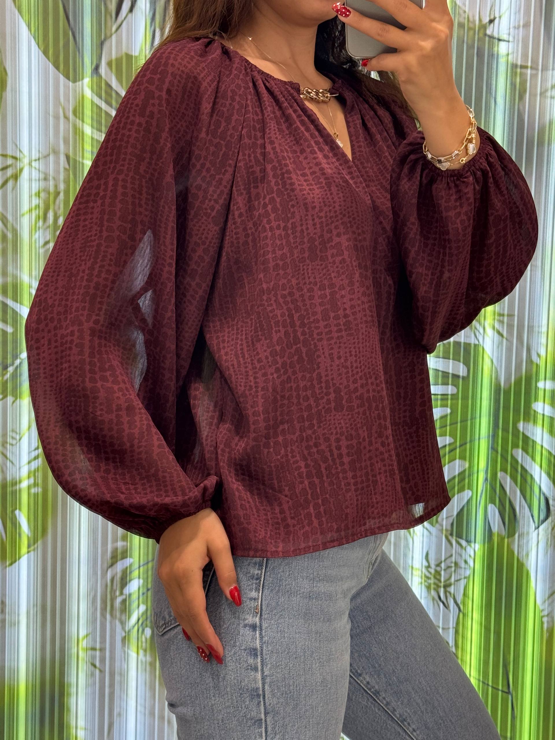 ZİNCİRLİ YAKA SALAŞ KOL BLUZ