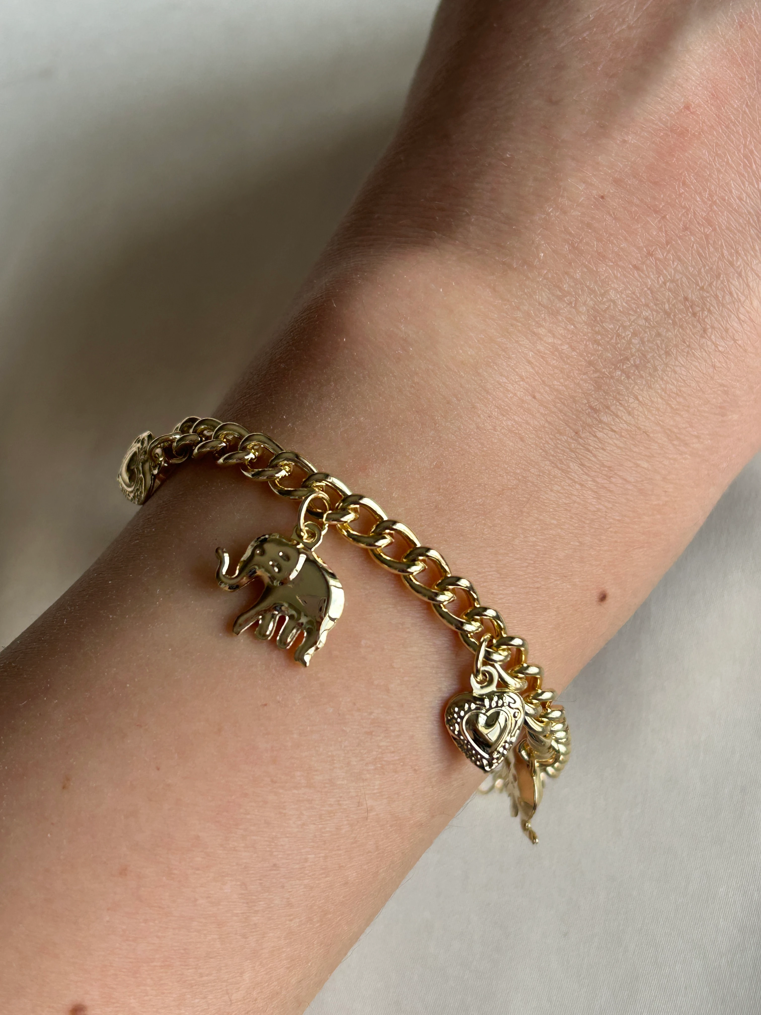 Sallantı Fil & Kalp Charm Bileklik ( 14k Renk )