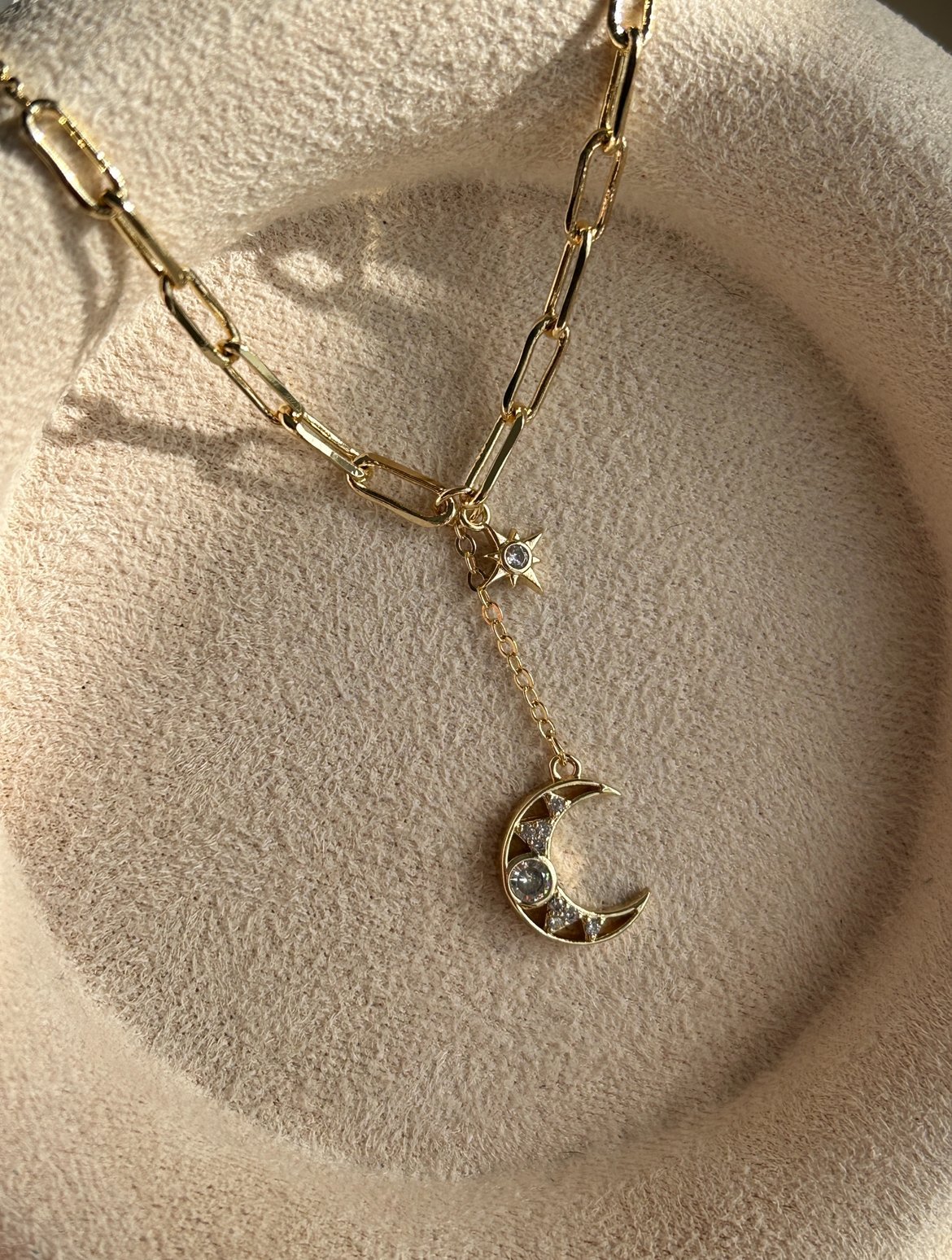 Ay ve Yıldız Y Model Kolye ( 14k Renk)