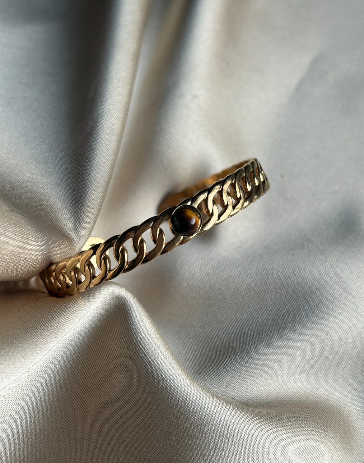 Kahverengi Taş Zincir Model Bileklik