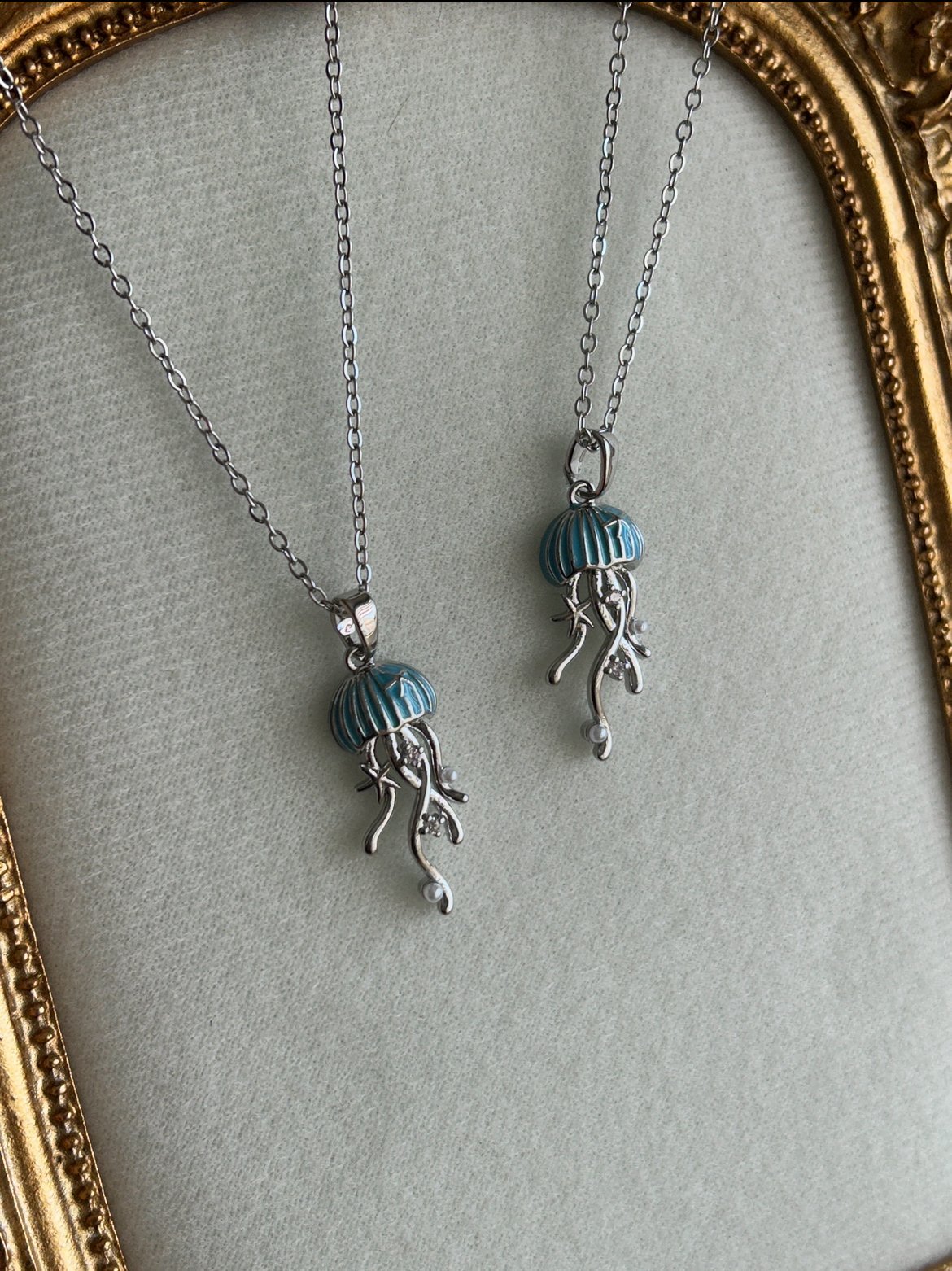 Mavi Deniz Anası Model Kolye ( Gümüş Renk )