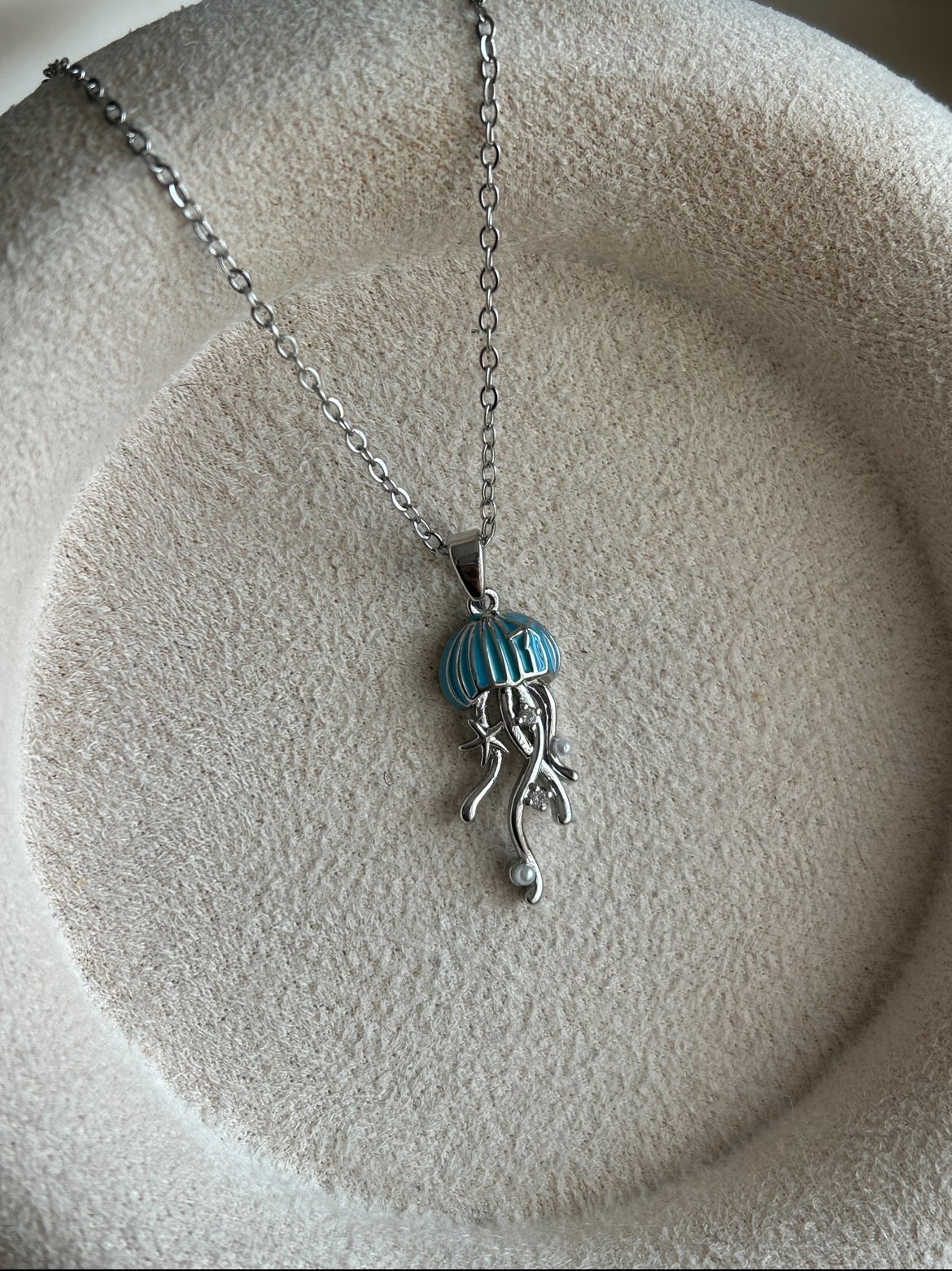 Mavi Deniz Anası Model Kolye ( Gümüş Renk )