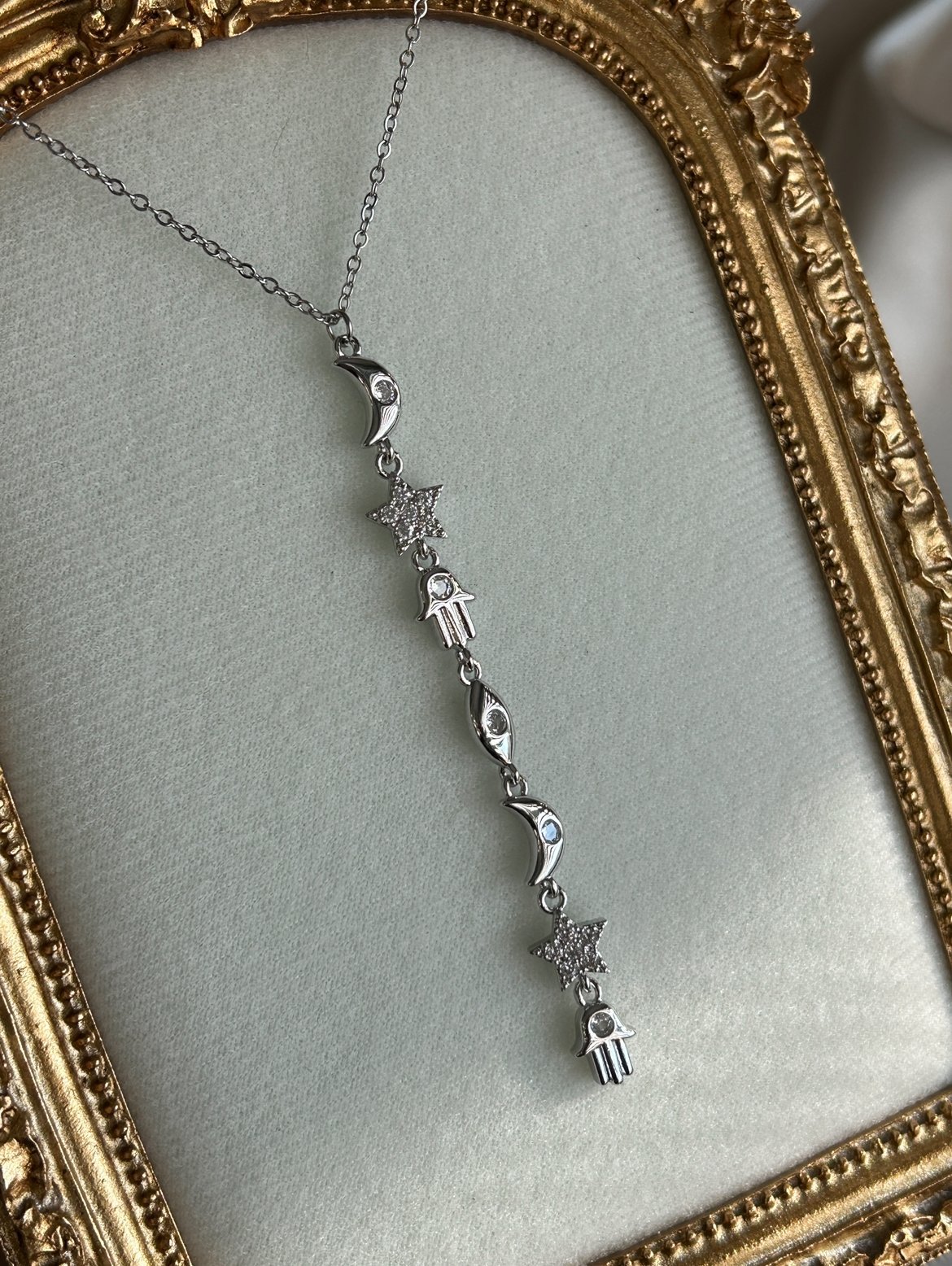 Hamsa, Yıldız Ve Ay Model Kolye ( Gümüş Renk )