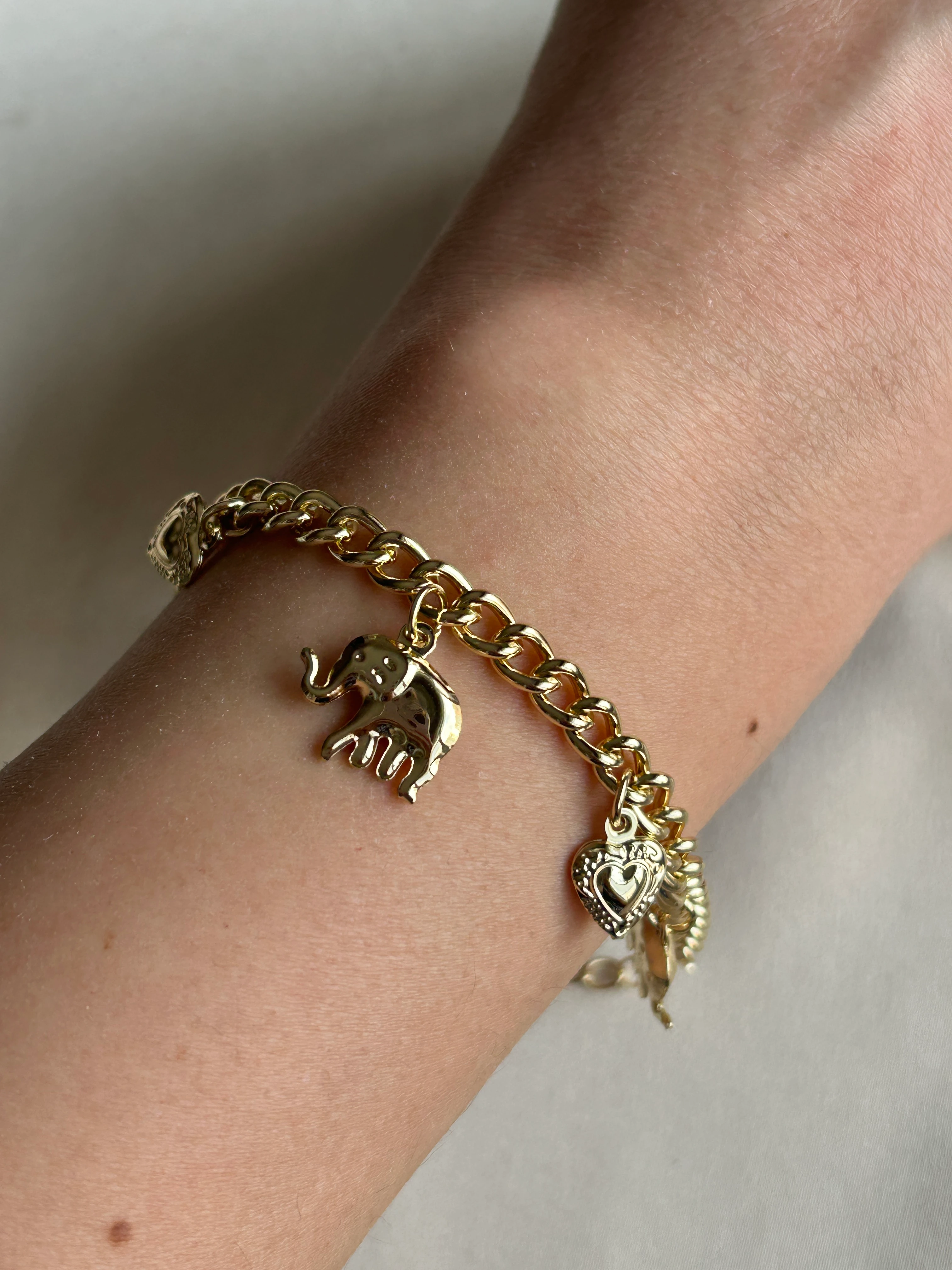 Sallantı Fil & Kalp Charm Bileklik ( 14k Renk )