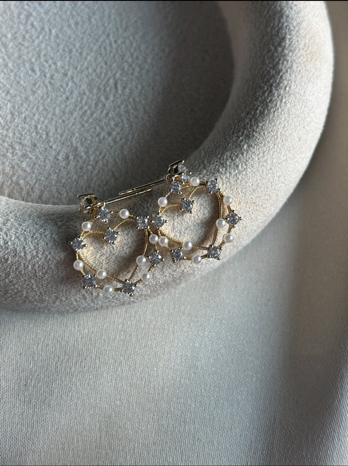 İnci Ve Kalp Model Küpe (14k Renk)