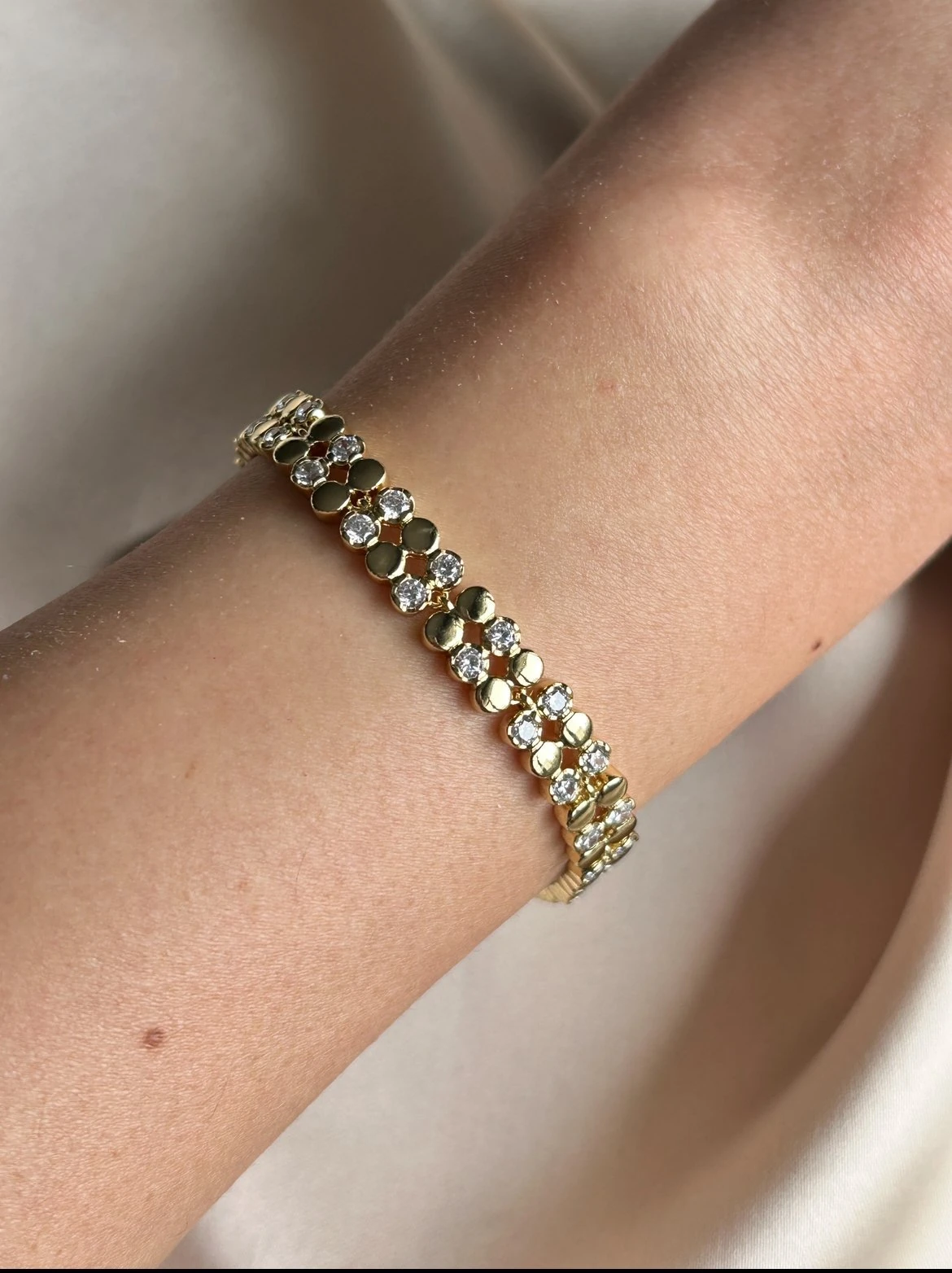 Taşlı İkili Petek Model Bileklik (14k Renk )