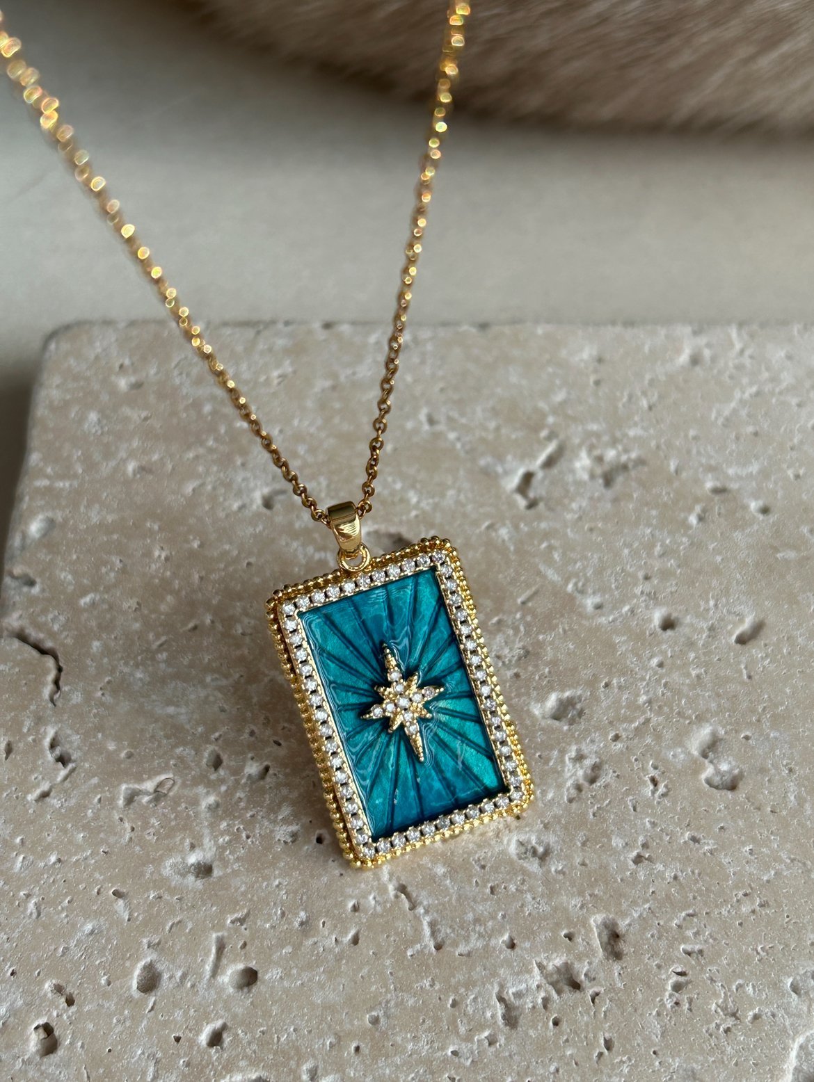 Mavi Plaka Kuzey Yıldızı Çelik Kolye