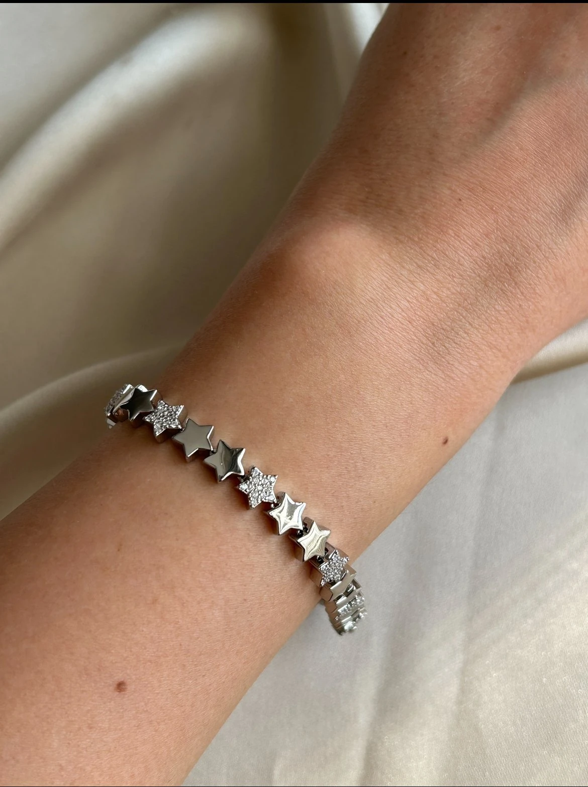 Ara Taşlı Yıldız Yolu Bileklik (Gümüş Renk )