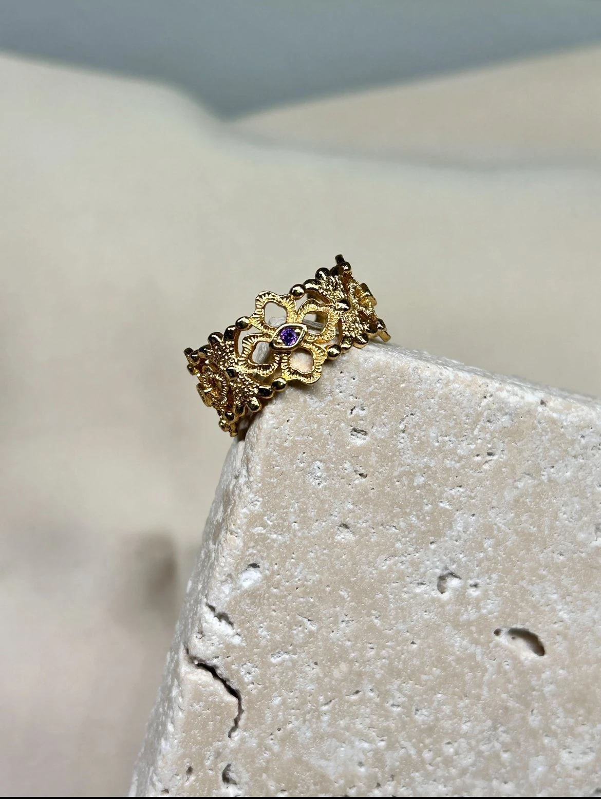 Mor Taş Vintage İşleme Model Yüzük