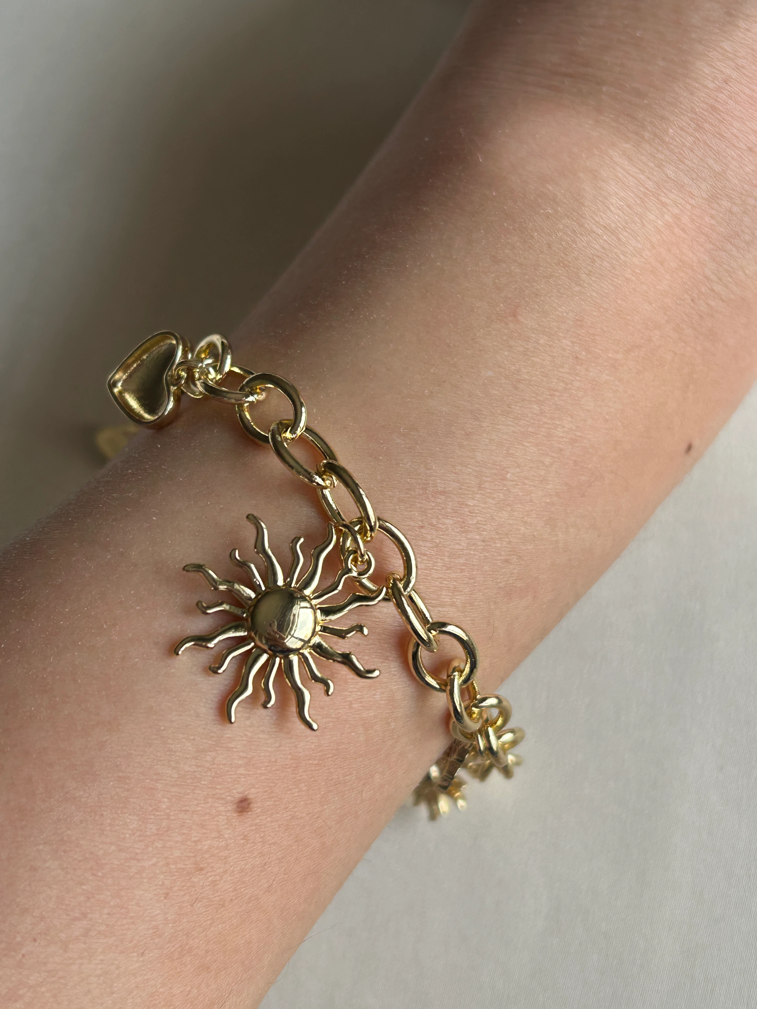 Güneş Kalp Charm Bileklik ( 14k Renk )