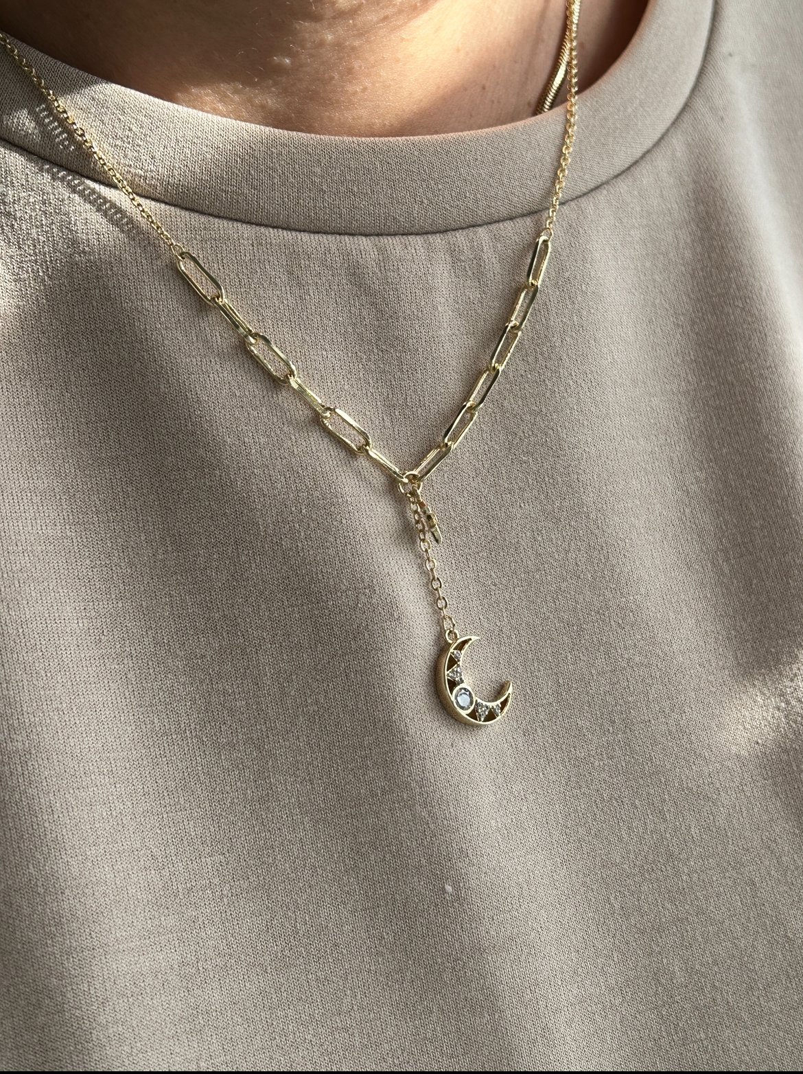 Ay ve Yıldız Y Model Kolye ( 14k Renk)