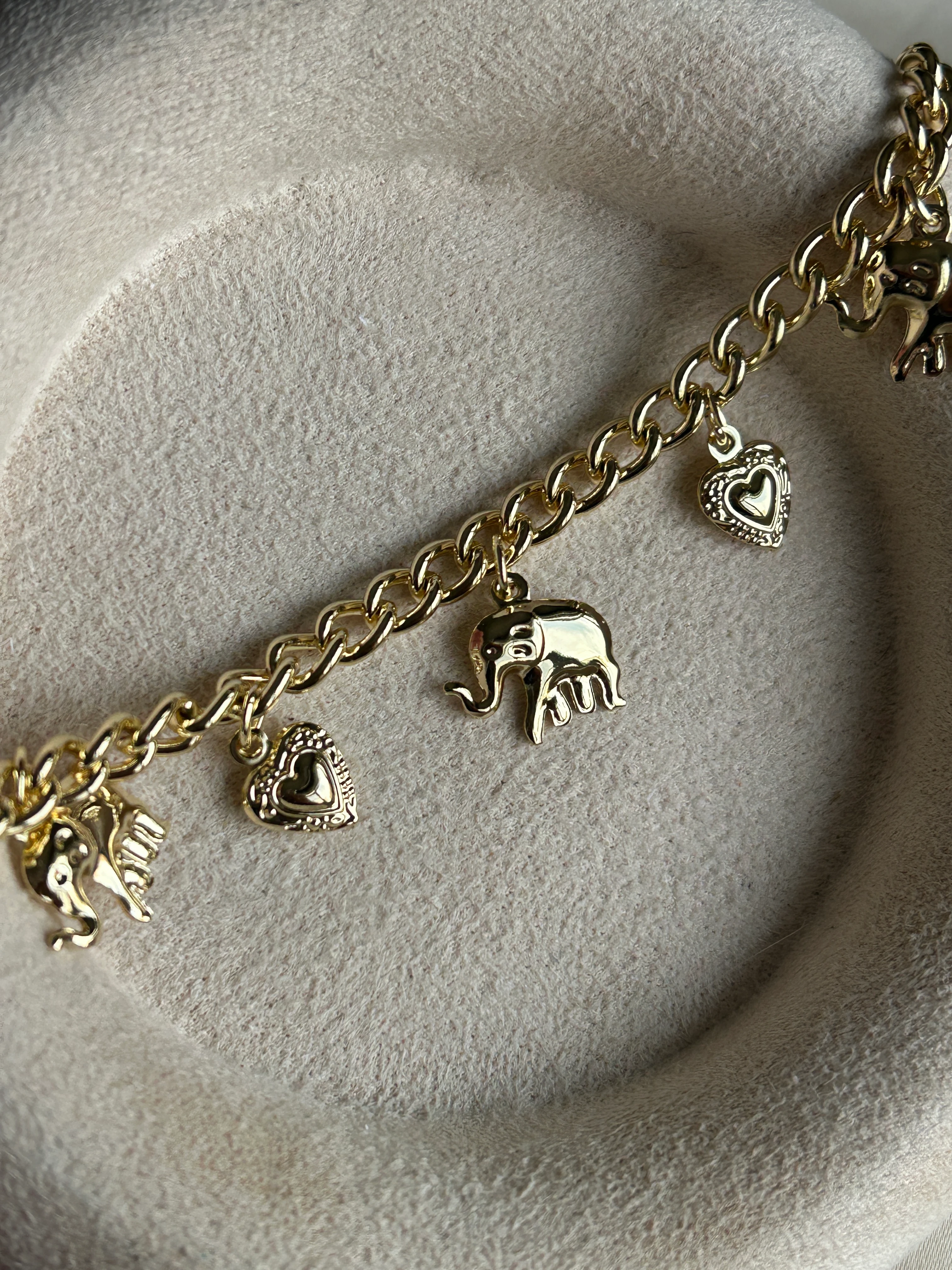 Sallantı Fil & Kalp Charm Bileklik ( 14k Renk )