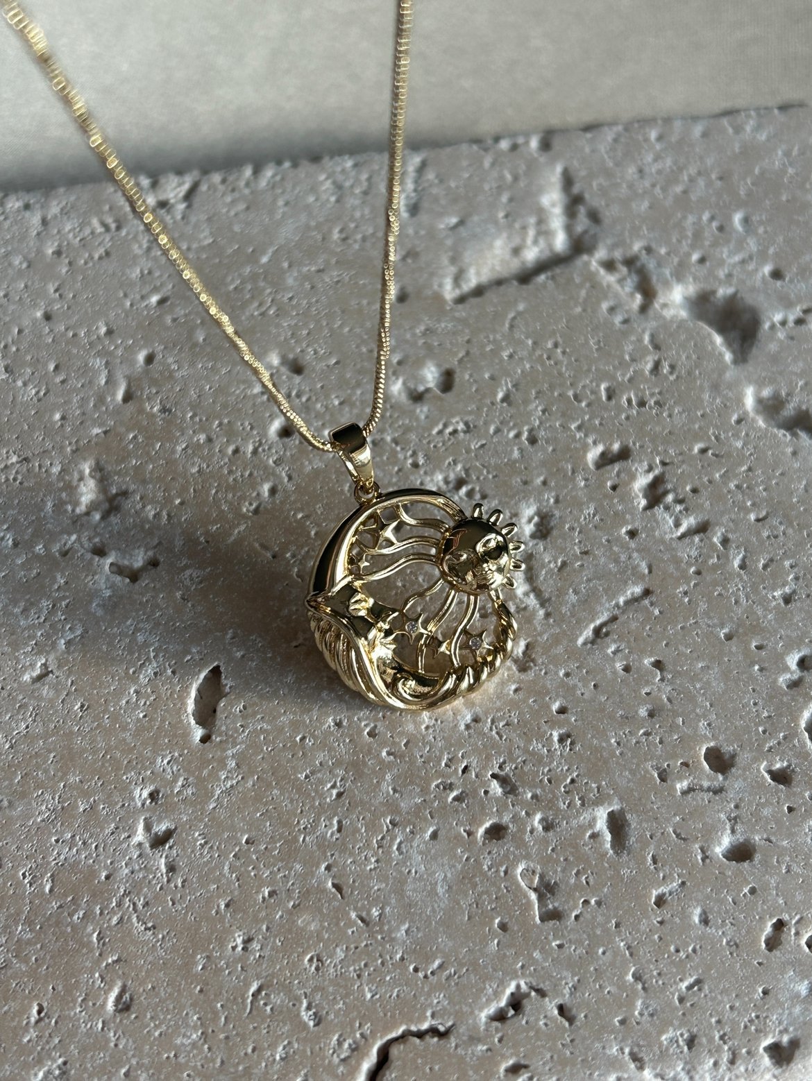 Güneş ve Ay İşleme Kolye ( 14k Renk)