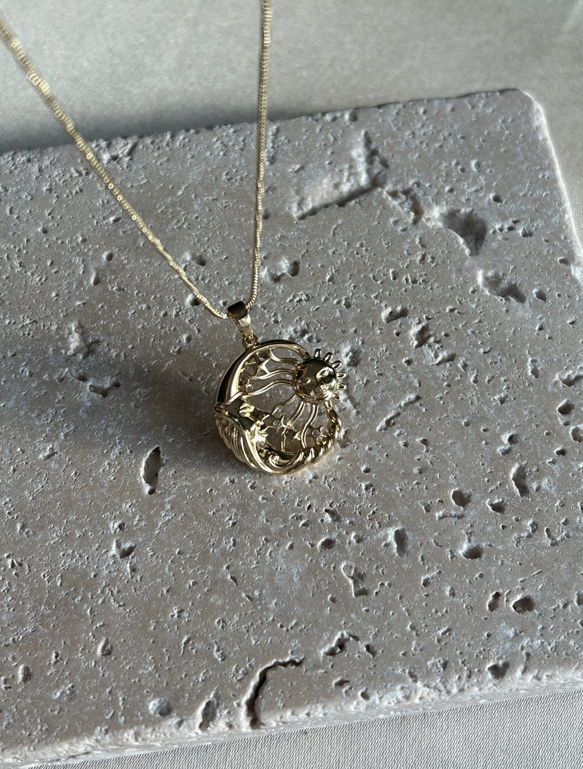 Güneş ve Ay İşleme Kolye ( 14k Renk)