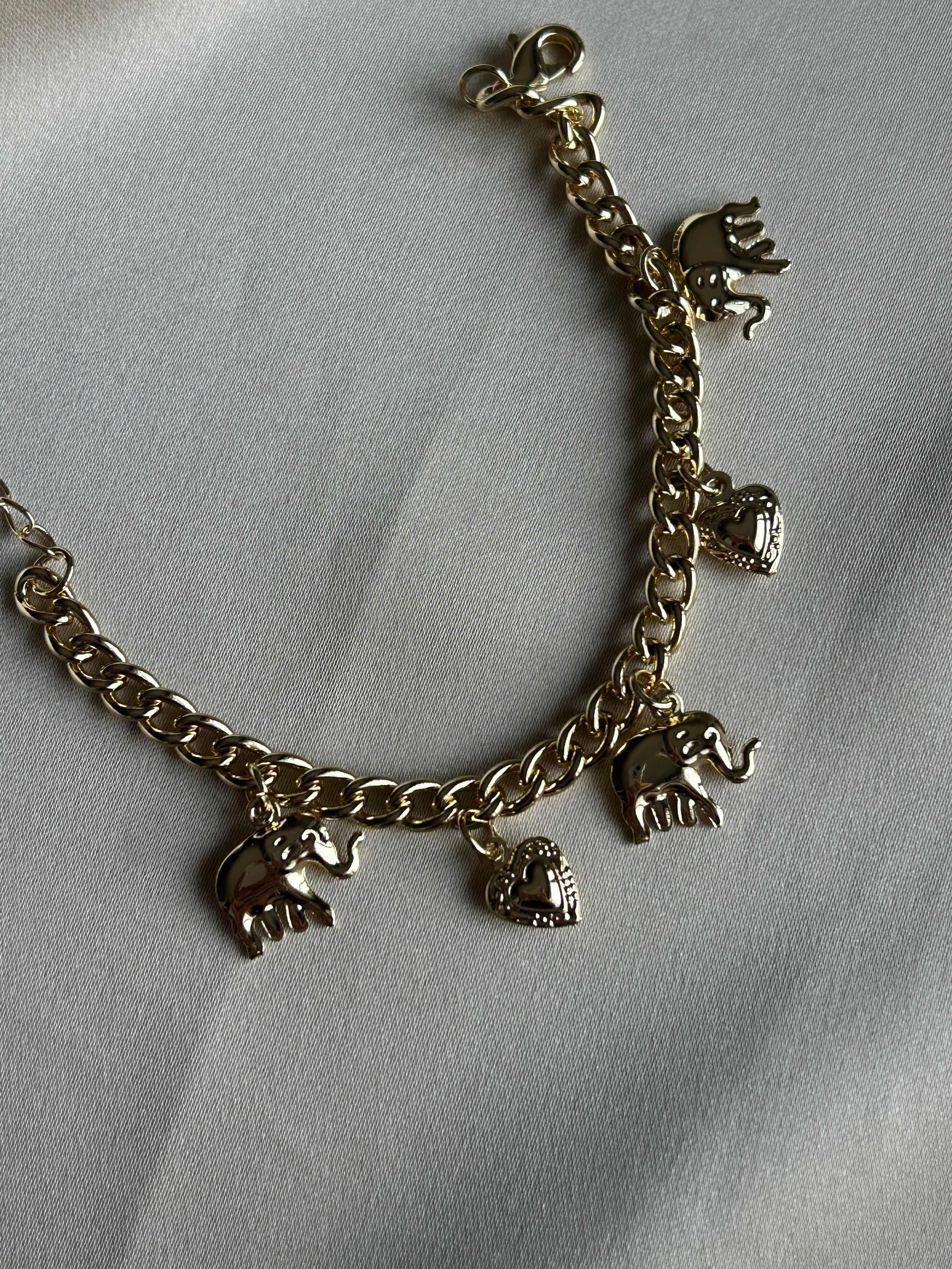 Sallantı Fil & Kalp Charm Bileklik ( 14k Renk )