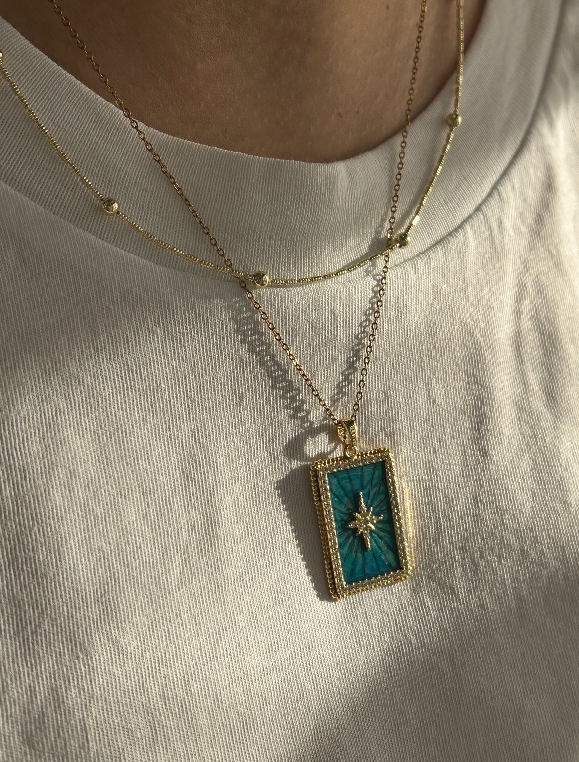 Mavi Plaka Kuzey Yıldızı Çelik Kolye