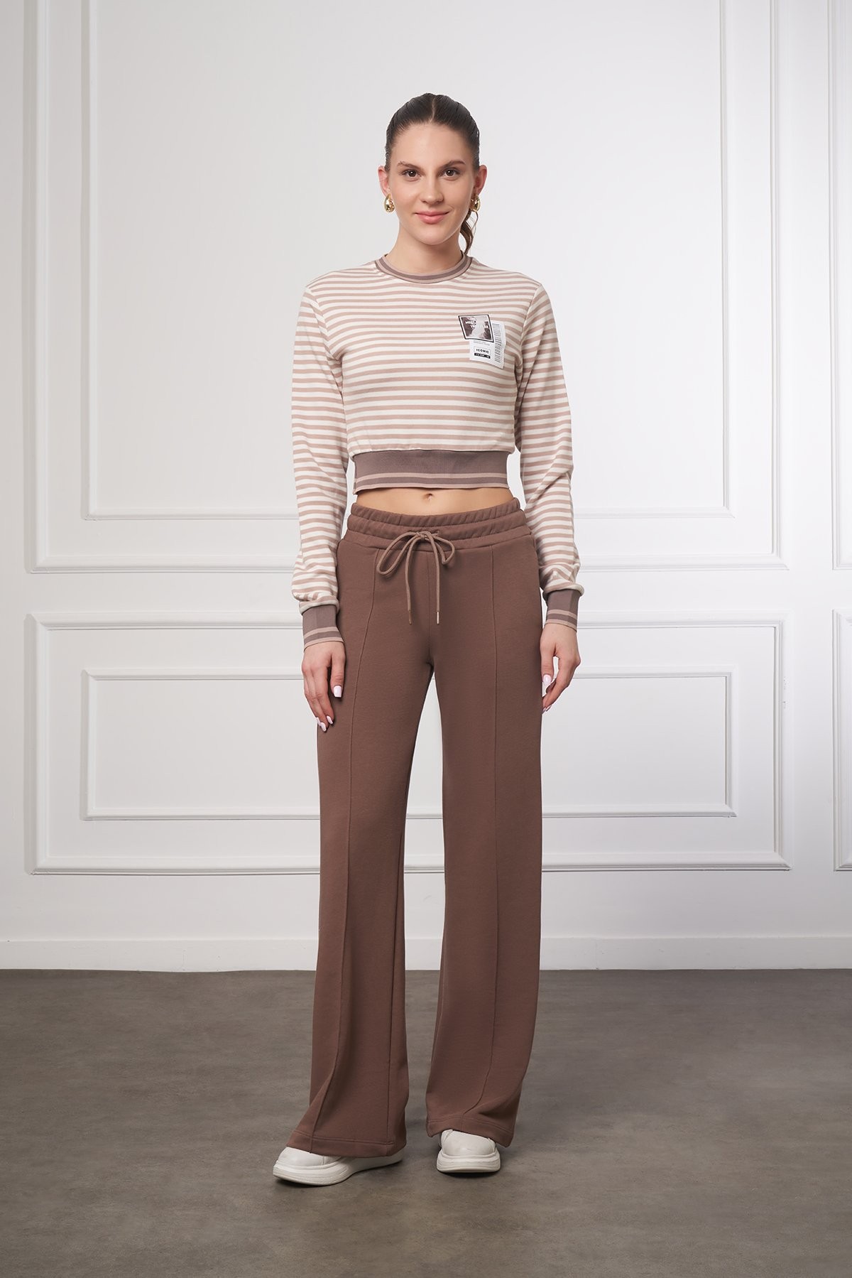 Çizgili Uzun Kollu Crop Bluz