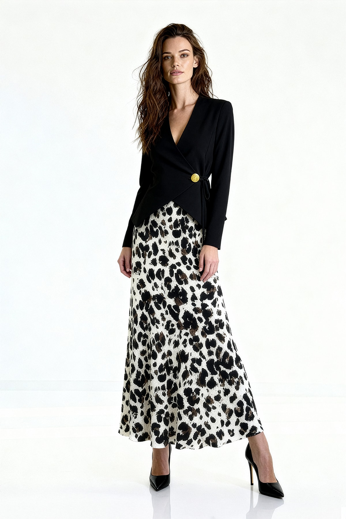 Bel Bağlamalı Asimetrik Ceket - SİYAH