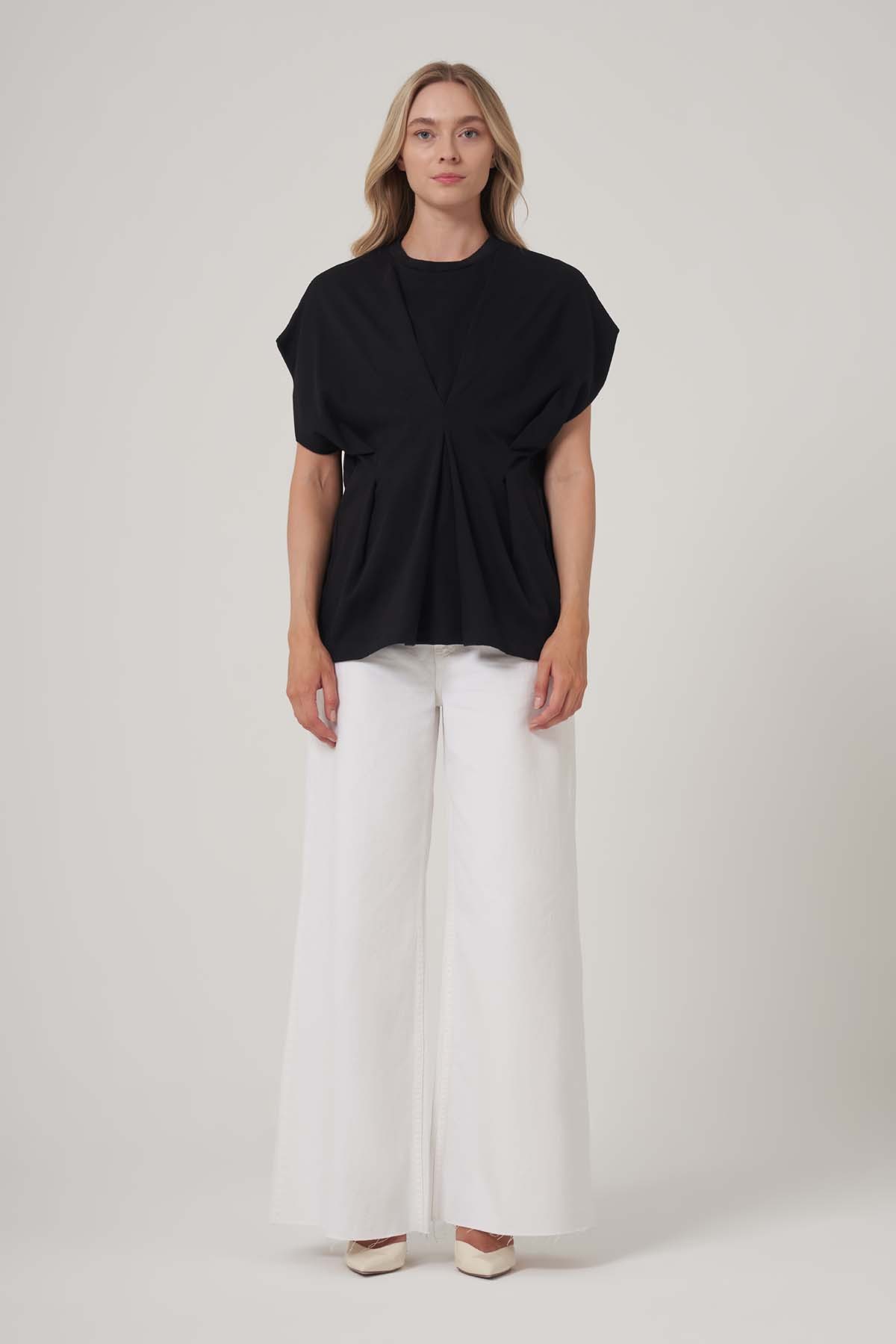 Oversize Sıfır Yaka Tshirt - SİYAH