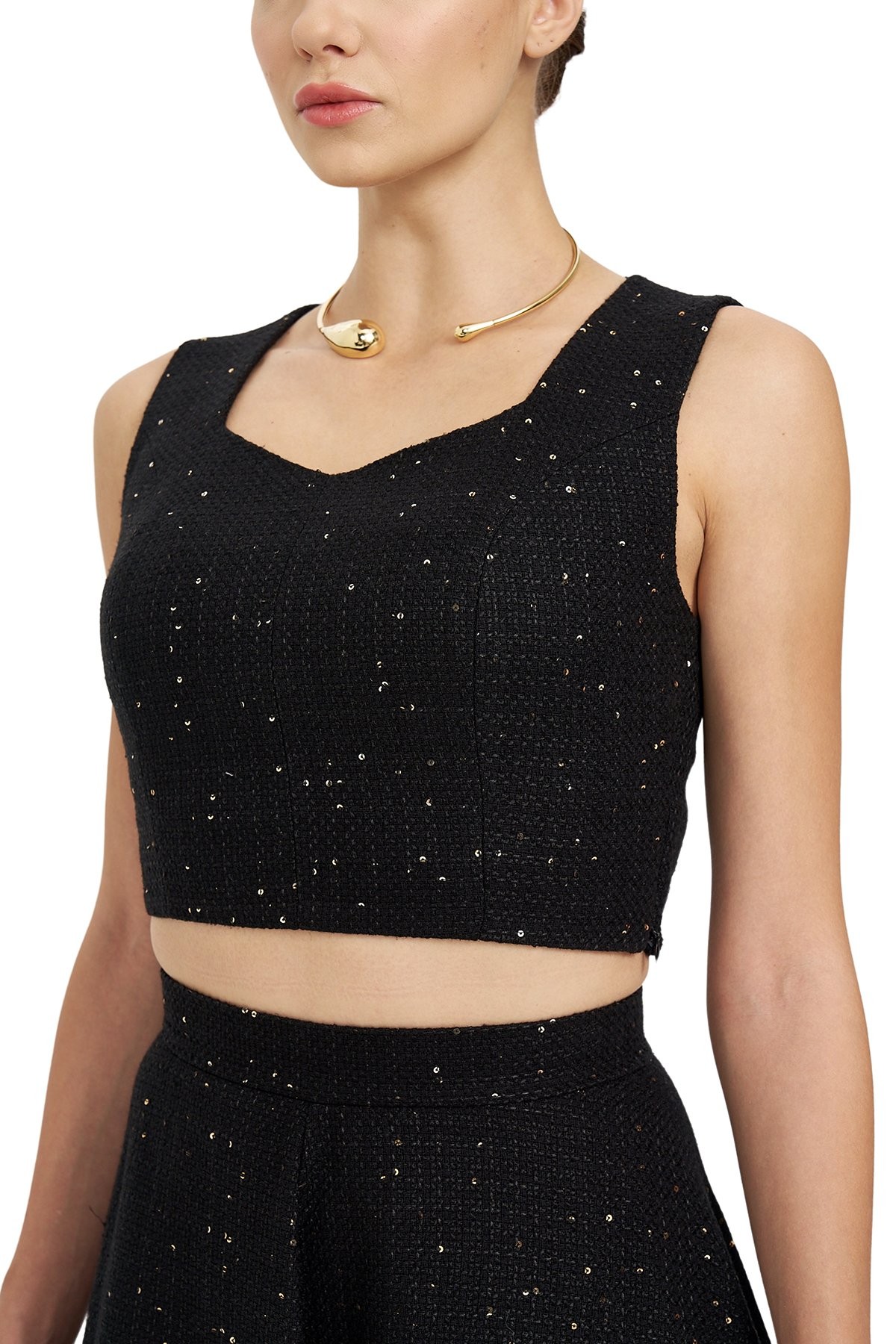 Pul Detaylı Crop Bluz