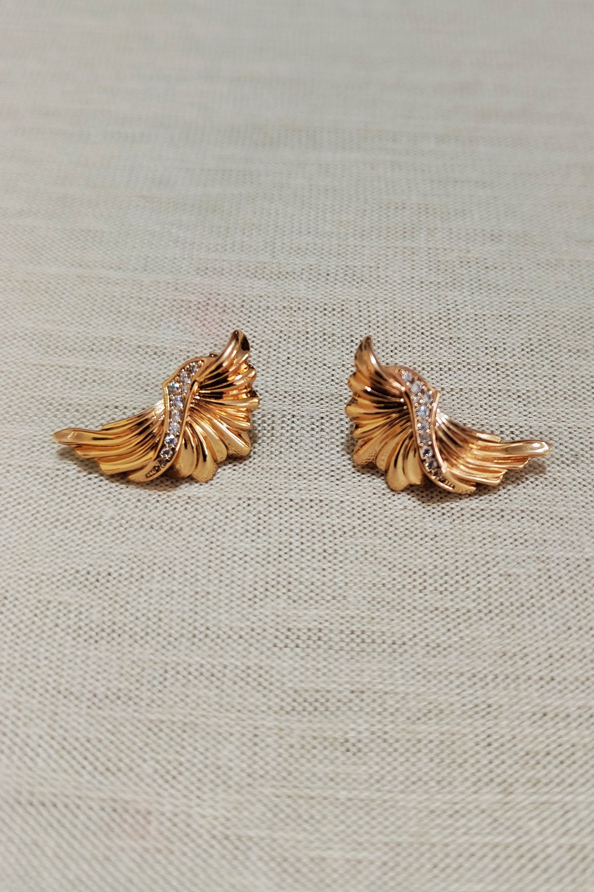 Zirkon İşleme Yaprak Küpe - GOLD