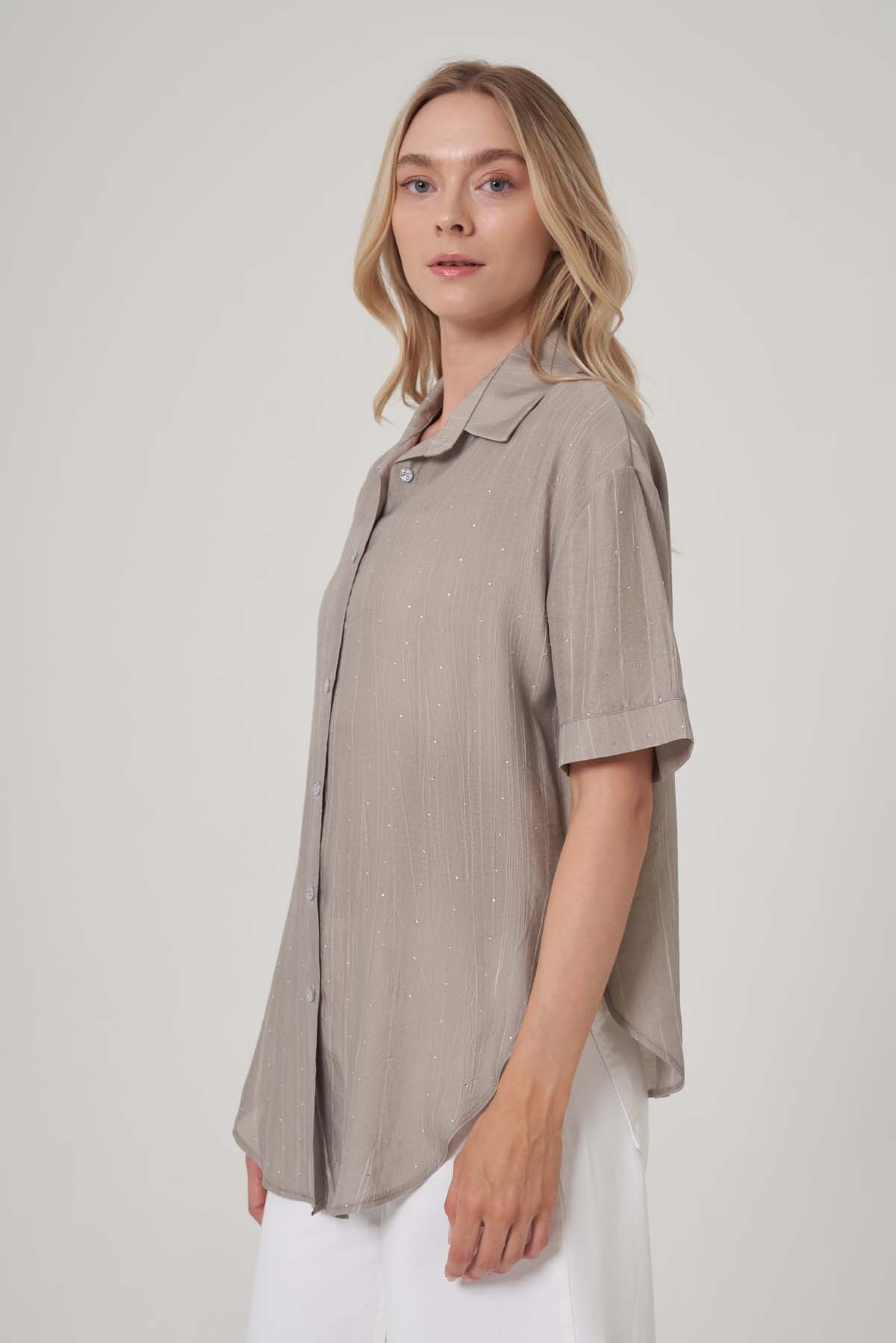 Taş Detaylı Oversize Gömlek