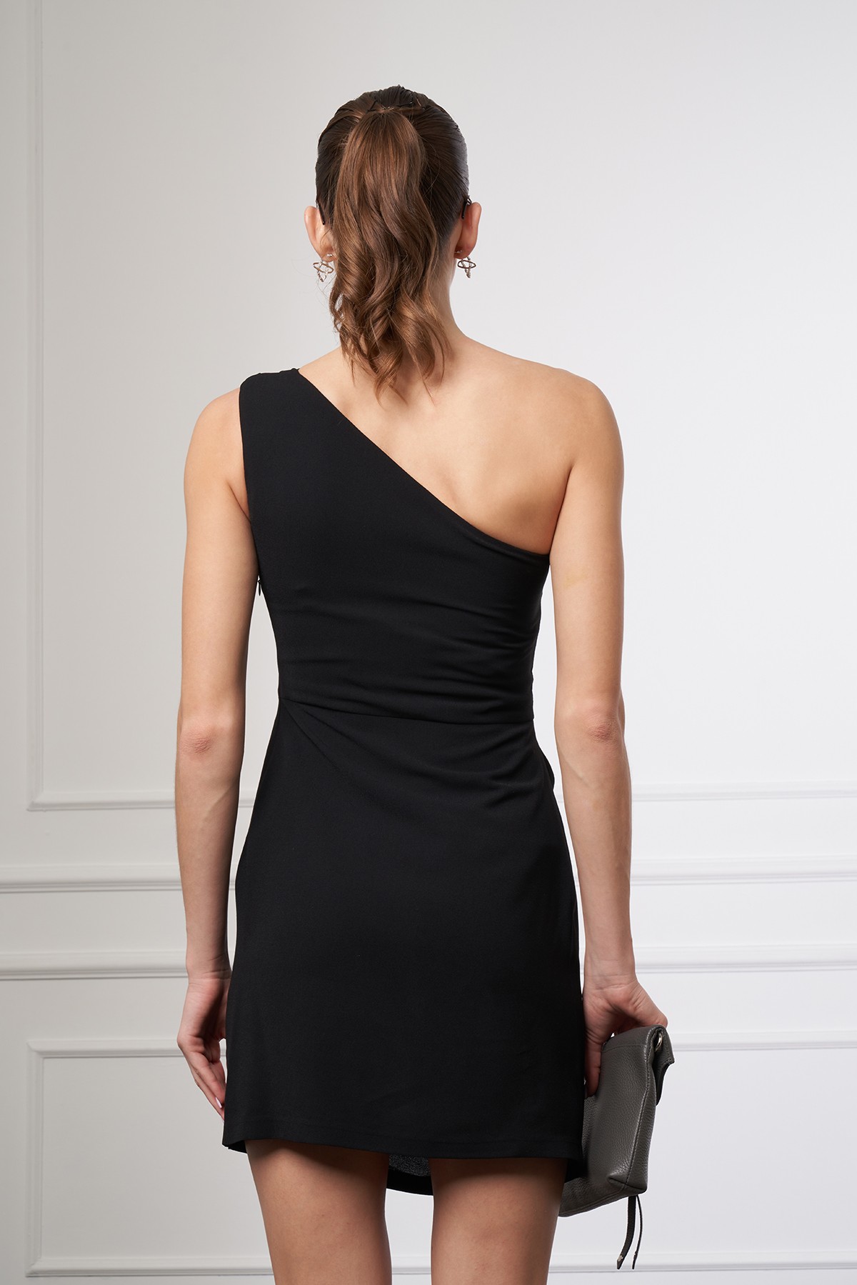 Tek Omuz Slim Fit Mini Elbise